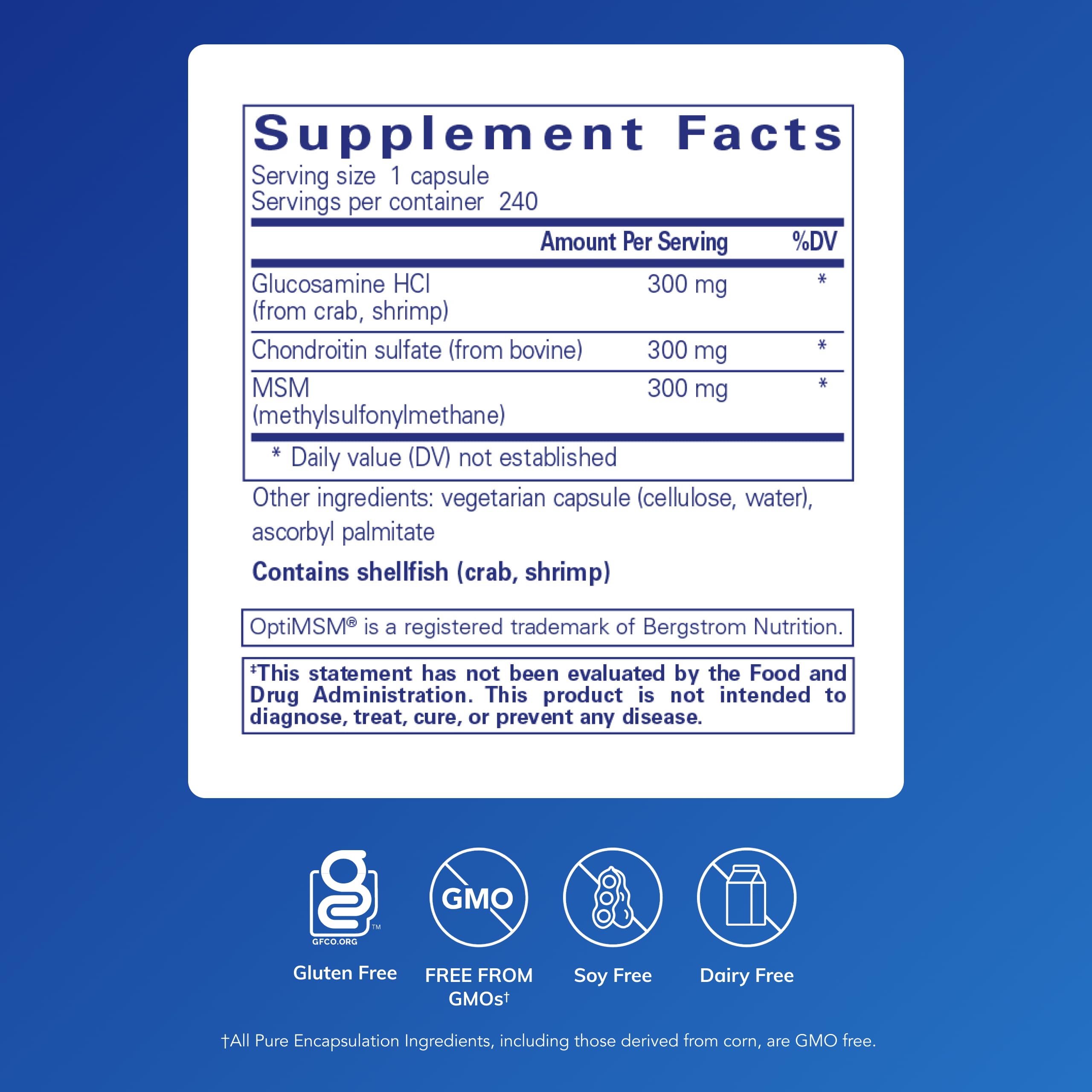 Pure Encapsulations Glucosamine Chondroitin with MSM – Joint Health & Cartilage Support, Gluten-Free & Non-GMO, 240 Capsules