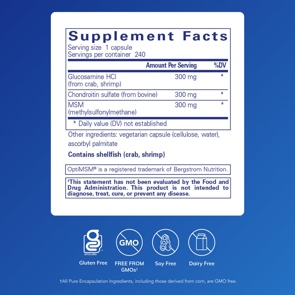 Pure Encapsulations Glucosamine Chondroitin with MSM – Joint Health & Cartilage Support, Gluten-Free & Non-GMO, 240 Capsules