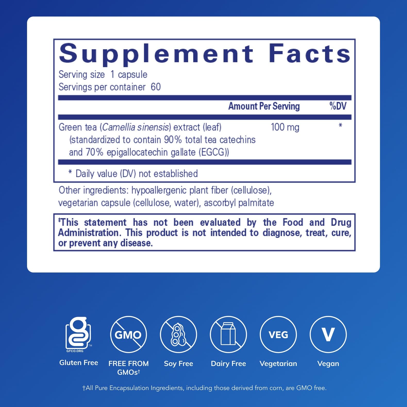 Pure Encapsulations Green Tea Extract (Decaffeinated) | Hypoallergenic Antioxidant Support for All Cells in The Body* | 60 Capsules
