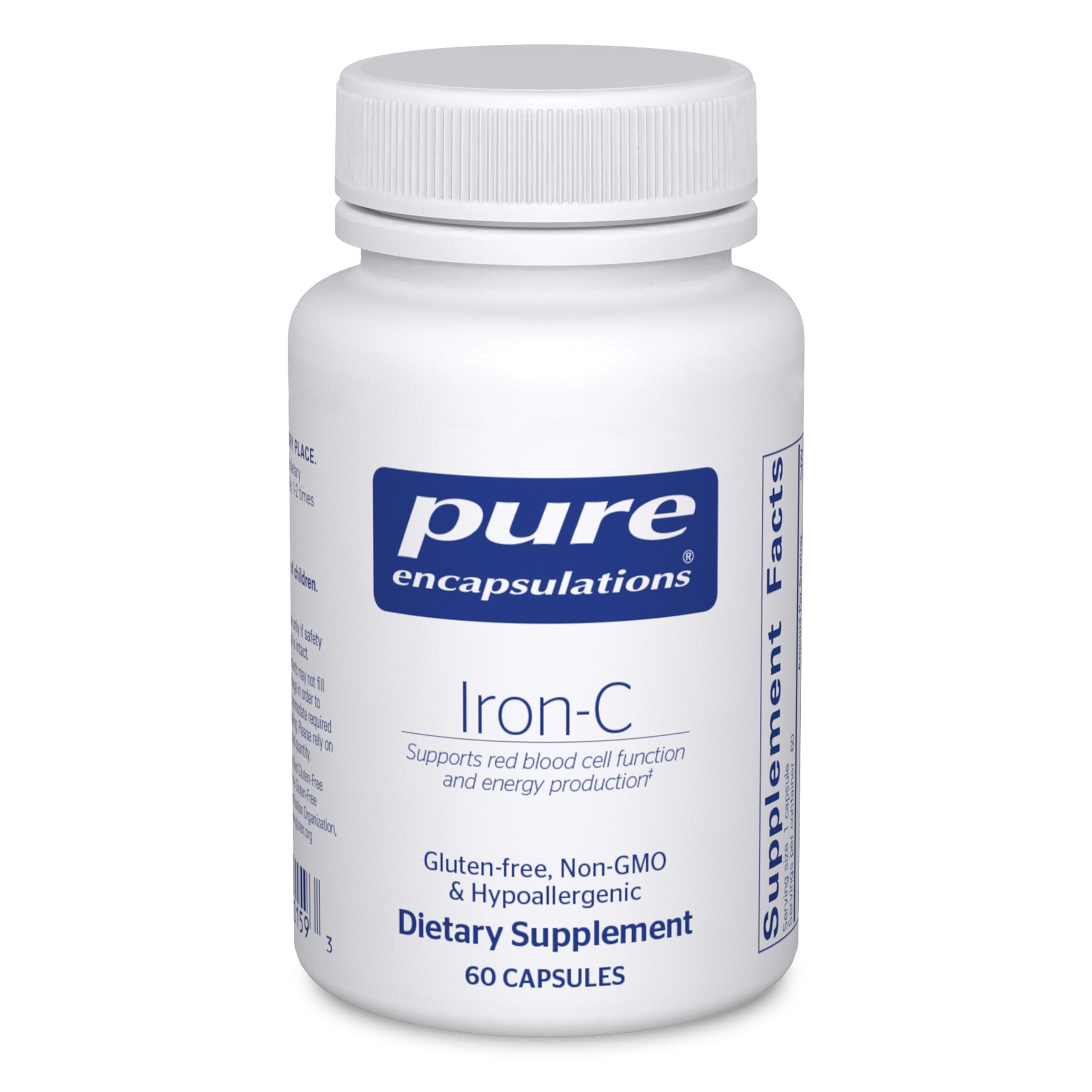 Pure Encapsulations Iron-C: Iron 15 mg + Vitamin C 175 mg | Red Blood Cell Support | Gluten Free & Vegan - 60 Capsules