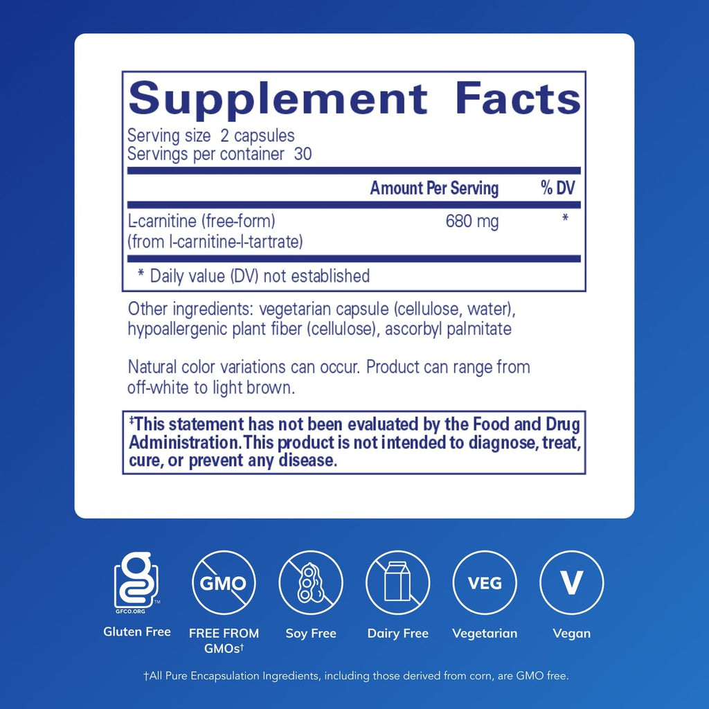 Pure Encapsulations L-Carnitine | Hypoallergenic Cardiovascular & Endurance Support | 60 Capsules
