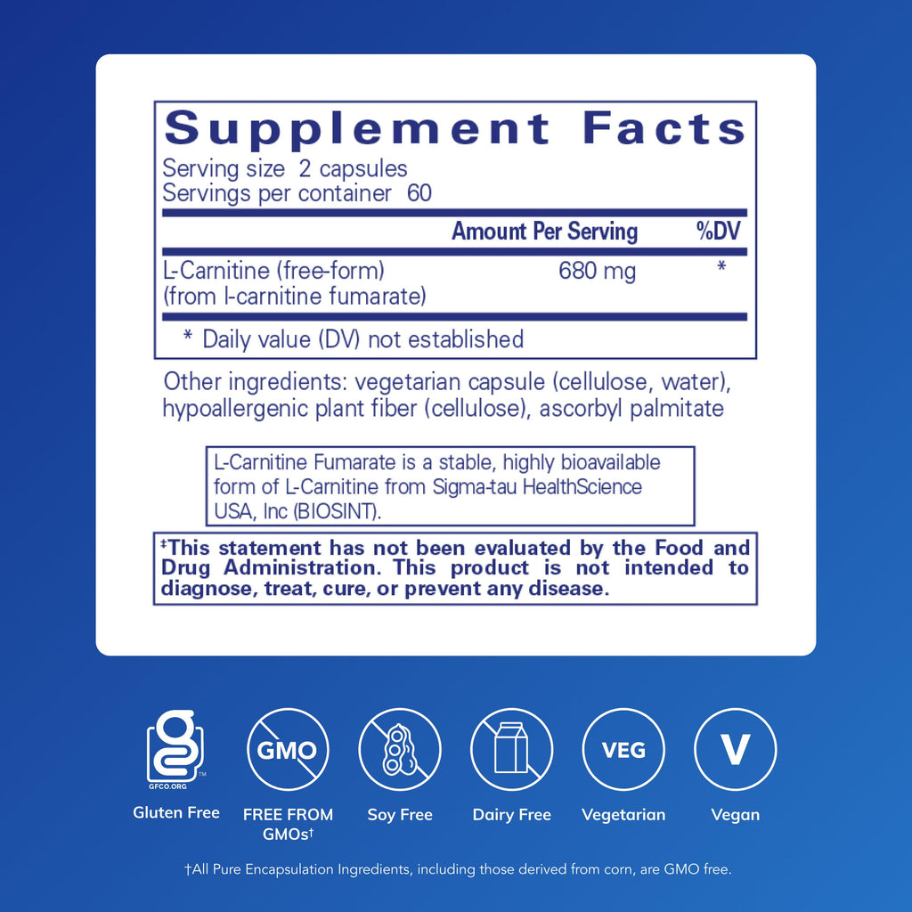 Pure Encapsulations L-Carnitine Fumarate | Hypoallergenic Energy Support, 120 Capsules