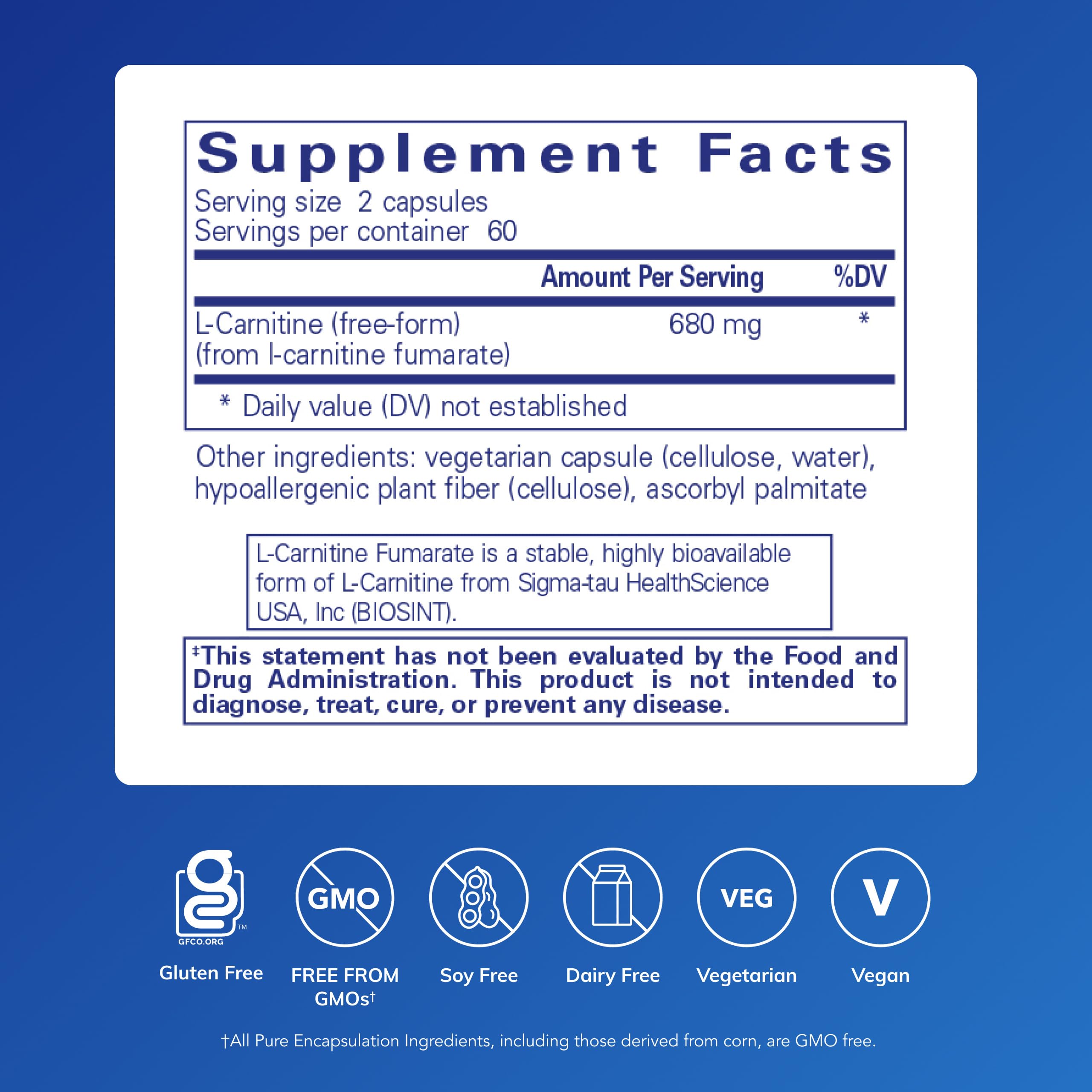 Pure Encapsulations L-Carnitine Fumarate | Hypoallergenic Energy Support, 120 Capsules