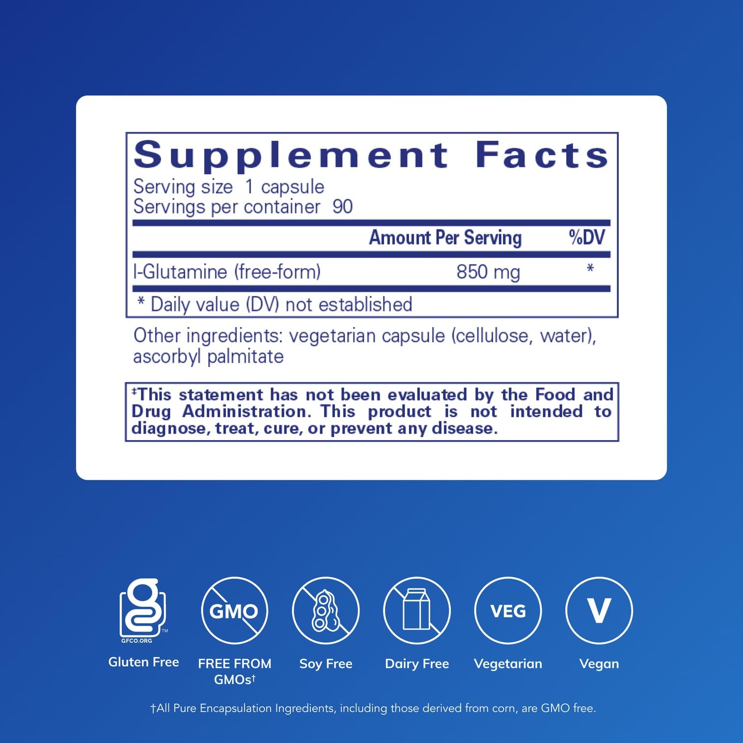 Pure Encapsulations L-Glutamine 850 mg | Immune & Digestive Support | 90 Caps