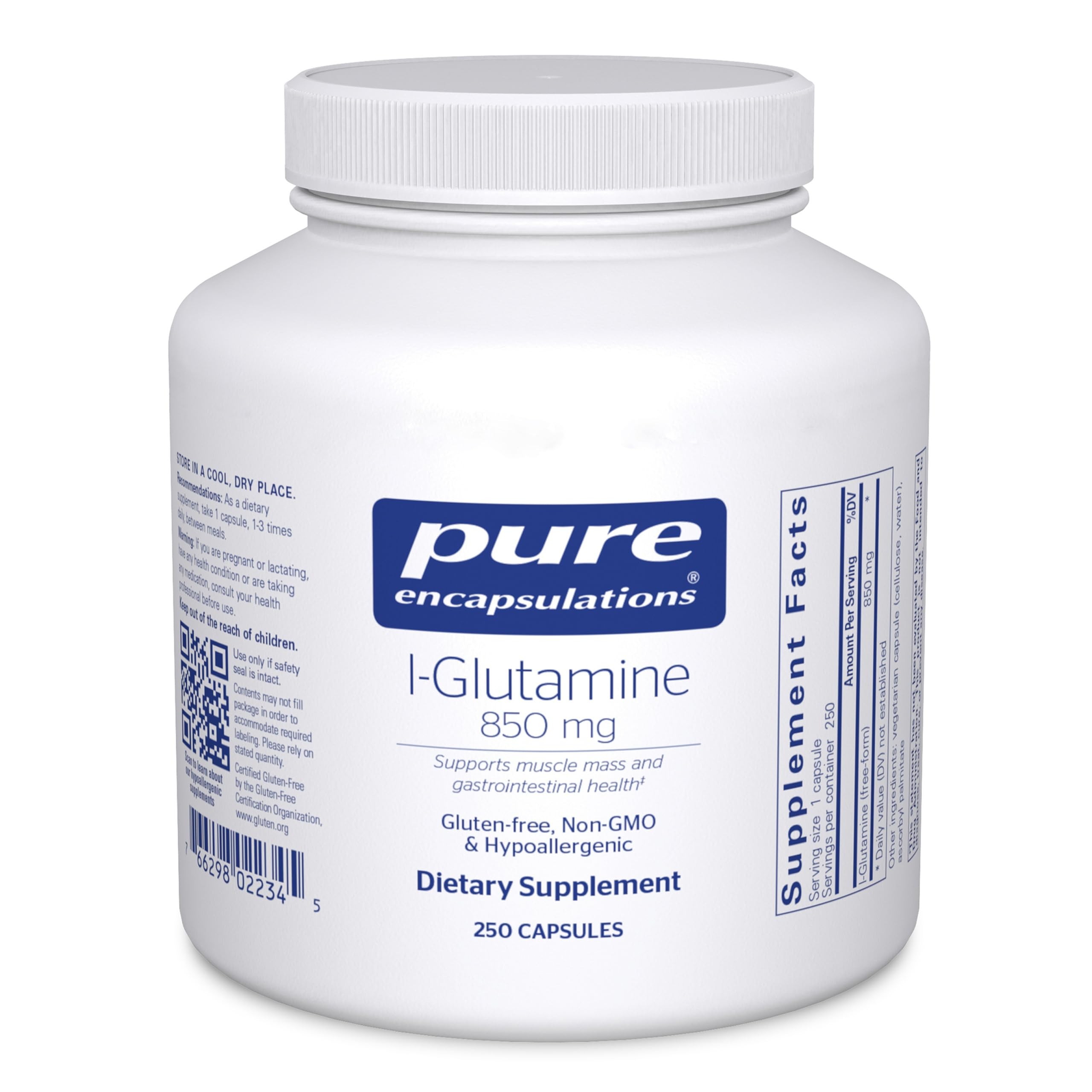 Pure Encapsulations L-Glutamine 850 mg | Gut Health, Immune & Muscle Support | 250 Capsules
