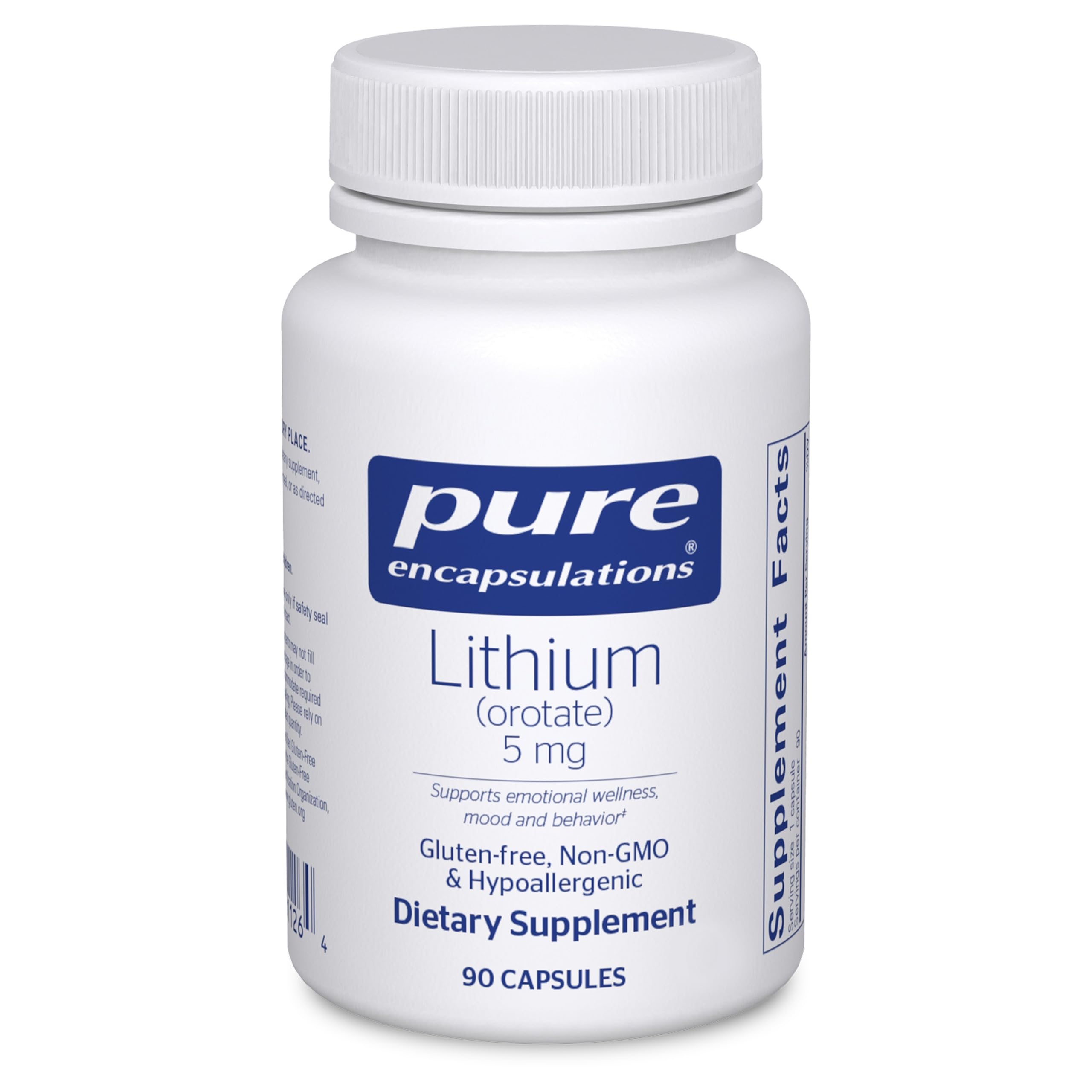 Pure Encapsulations Lithium Orotate 5 mg – Brain Support Supplement with NAC (90 capsules) – Gluten Free & Non-GMO