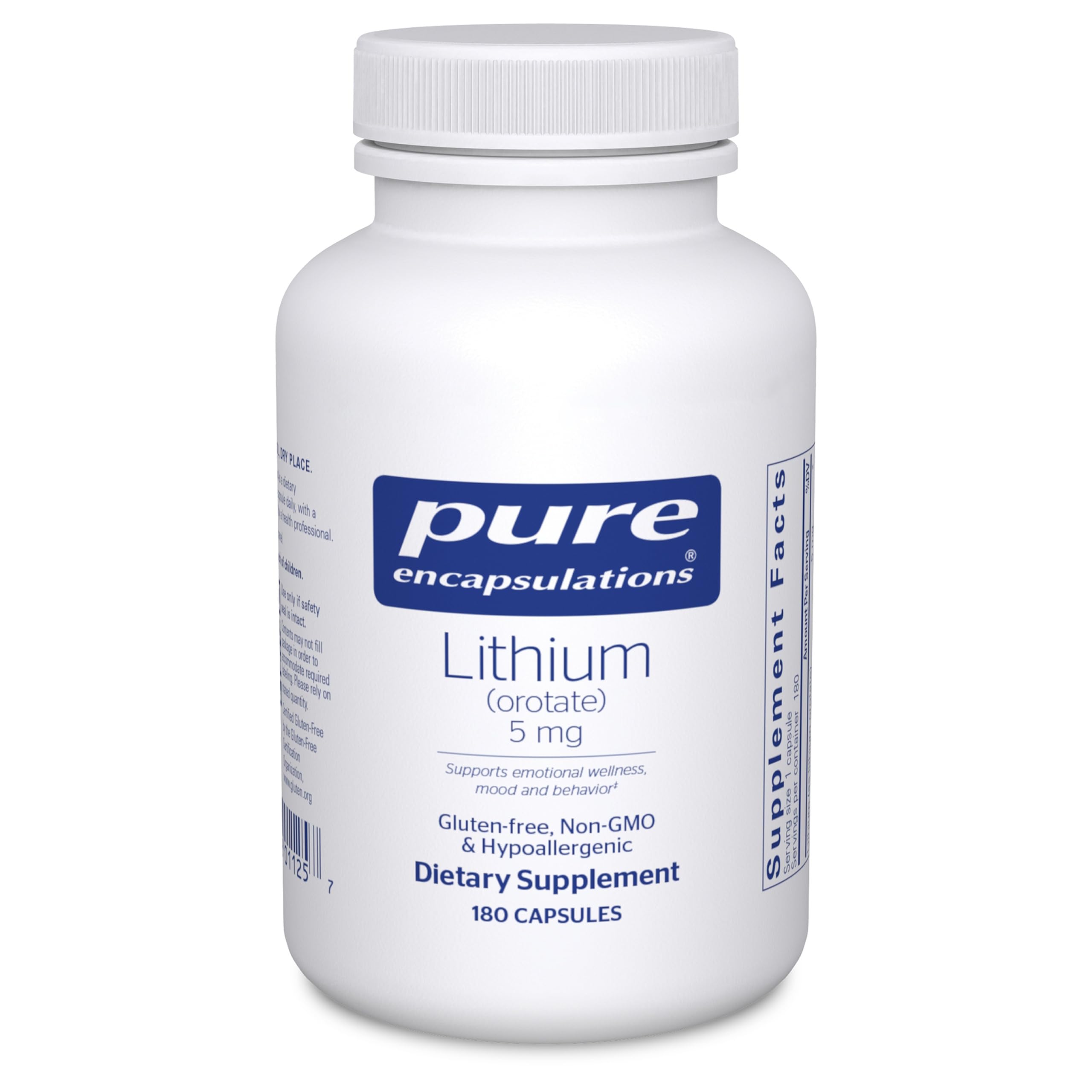 Pure Encapsulations Lithium Orotate 5 mg – Brain Support with NAC (180 caps)