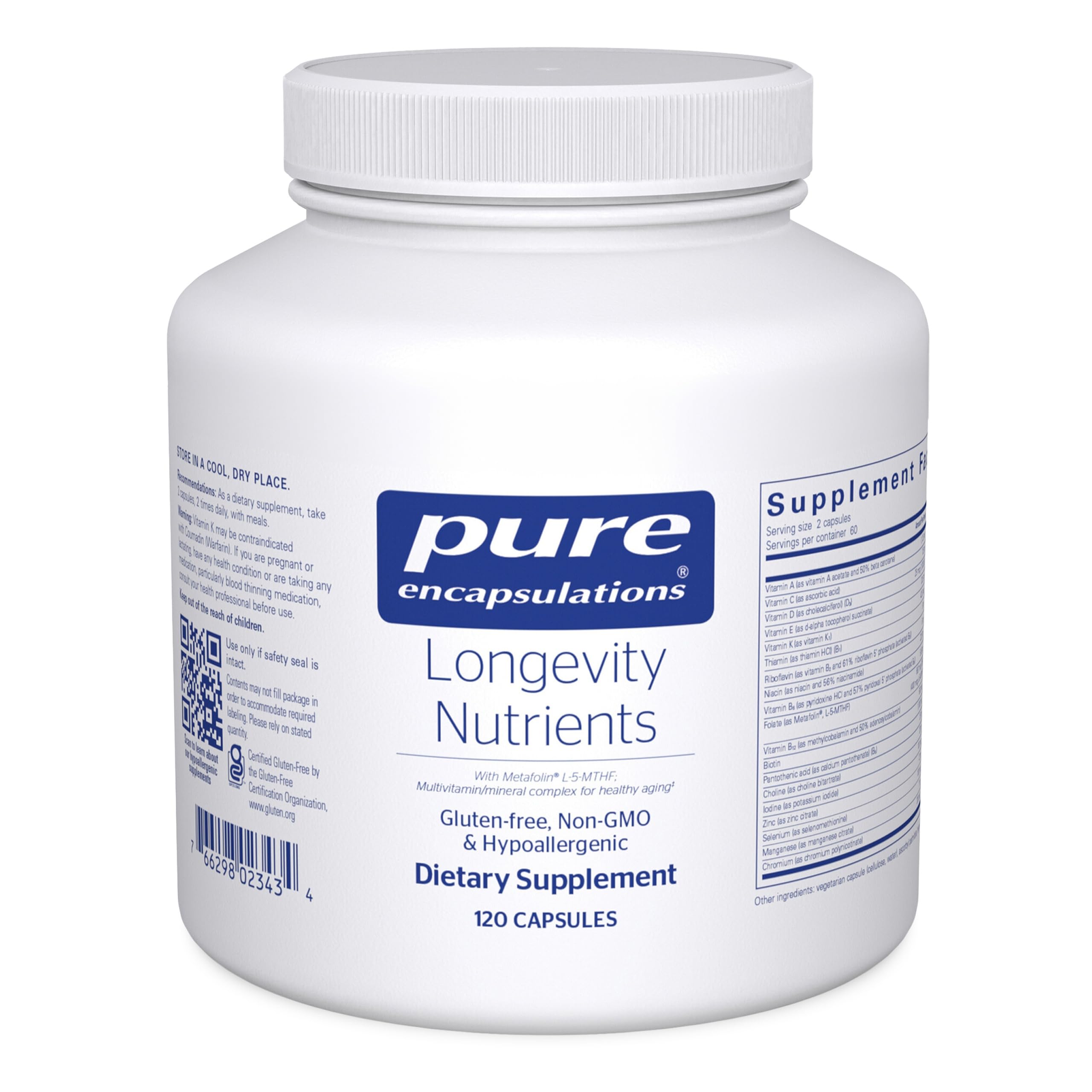 Pure Encapsulations Longevity Nutrients | Multivitamin/Mineral Complex for Healthy Aging, Brain, Eyes & Bones | 120 Capsules