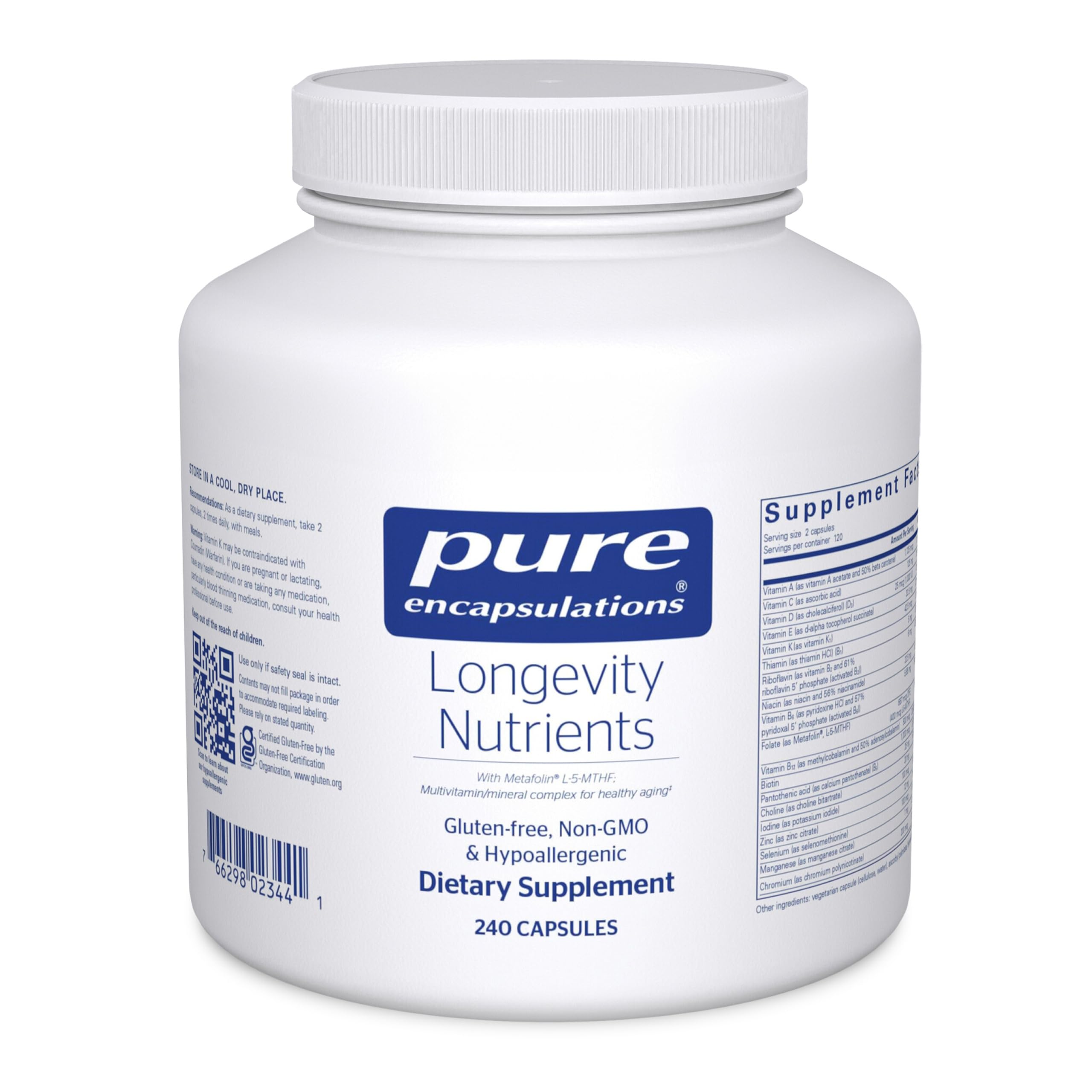 Pure Encapsulations Longevity Nutrients | Multivitamin/Mineral Complex for Healthy Aging, Brain, Eyes, Bones & Vascular Health | 240 Capsules