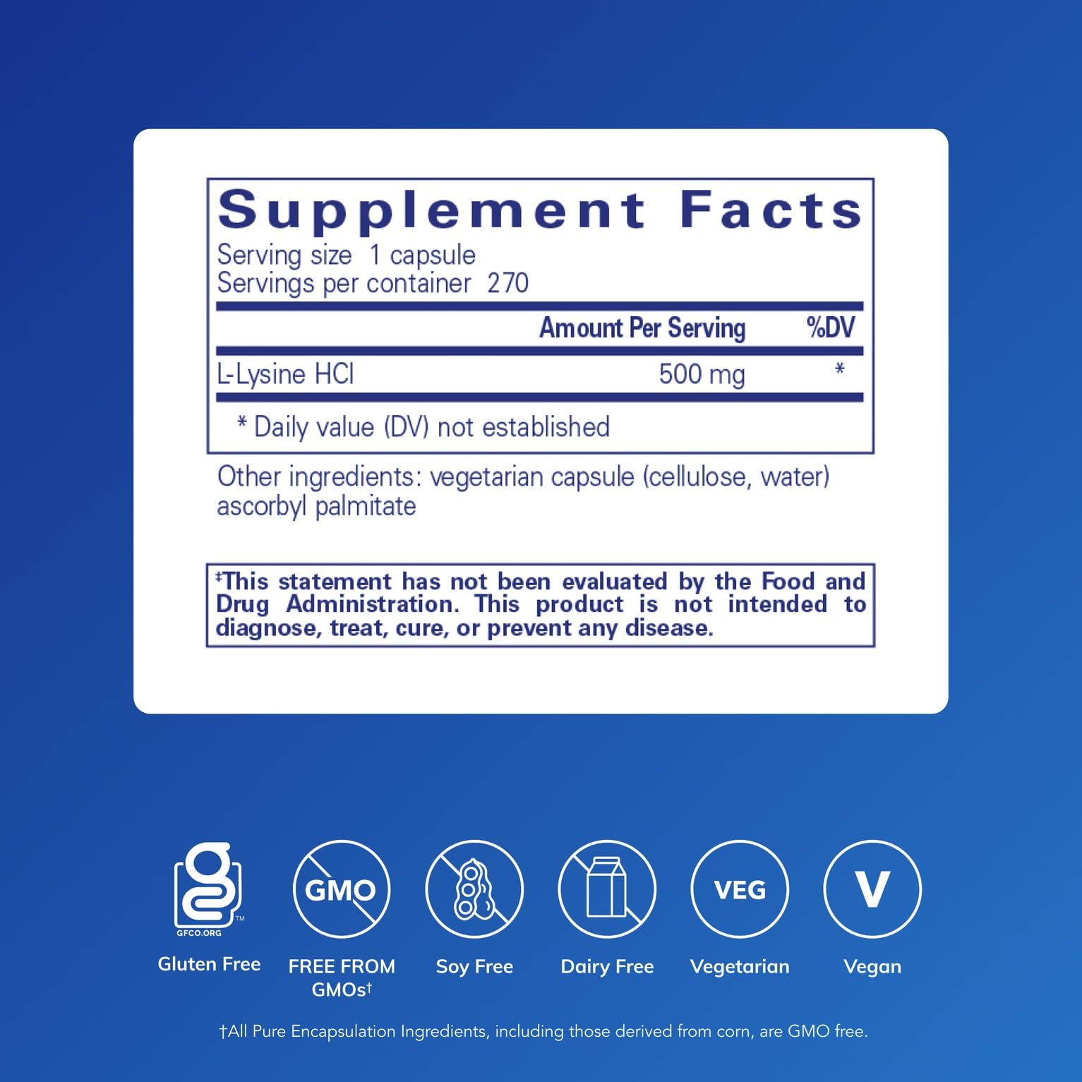 Pure Encapsulations L-Lysine 270 Capsules | Immune Support & Gum Health | L-Lysine HCl