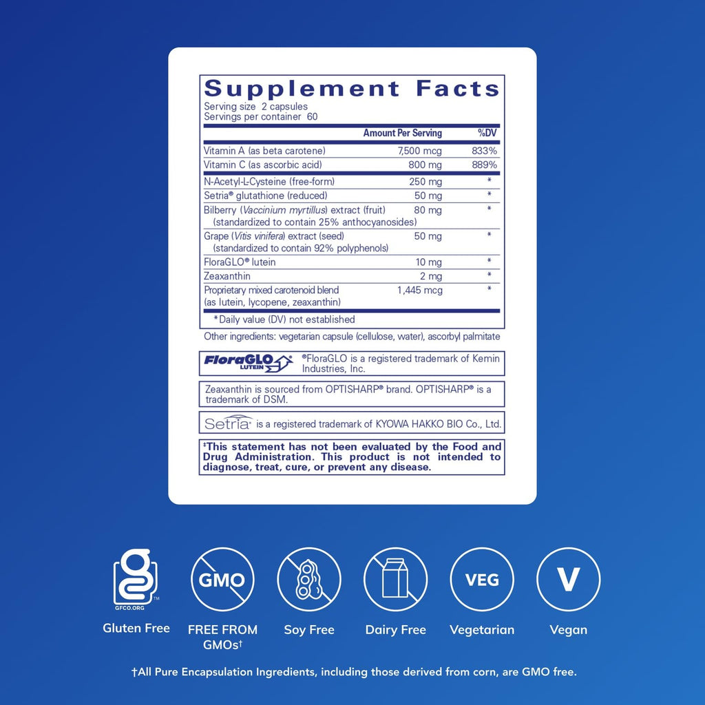 Pure Encapsulations Macular Support Formula | Hypoallergenic, Enhanced Antioxidant Formula for Healthy Eyes | 120 Capsules