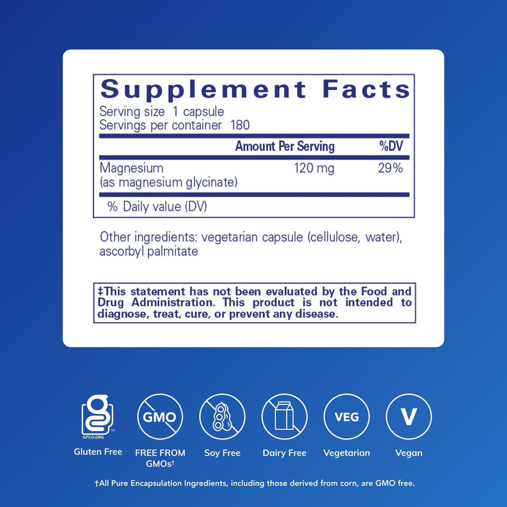 Pure Encapsulations Magnesium Glycinate (180 Caps) – Stress, Sleep & Heart Health