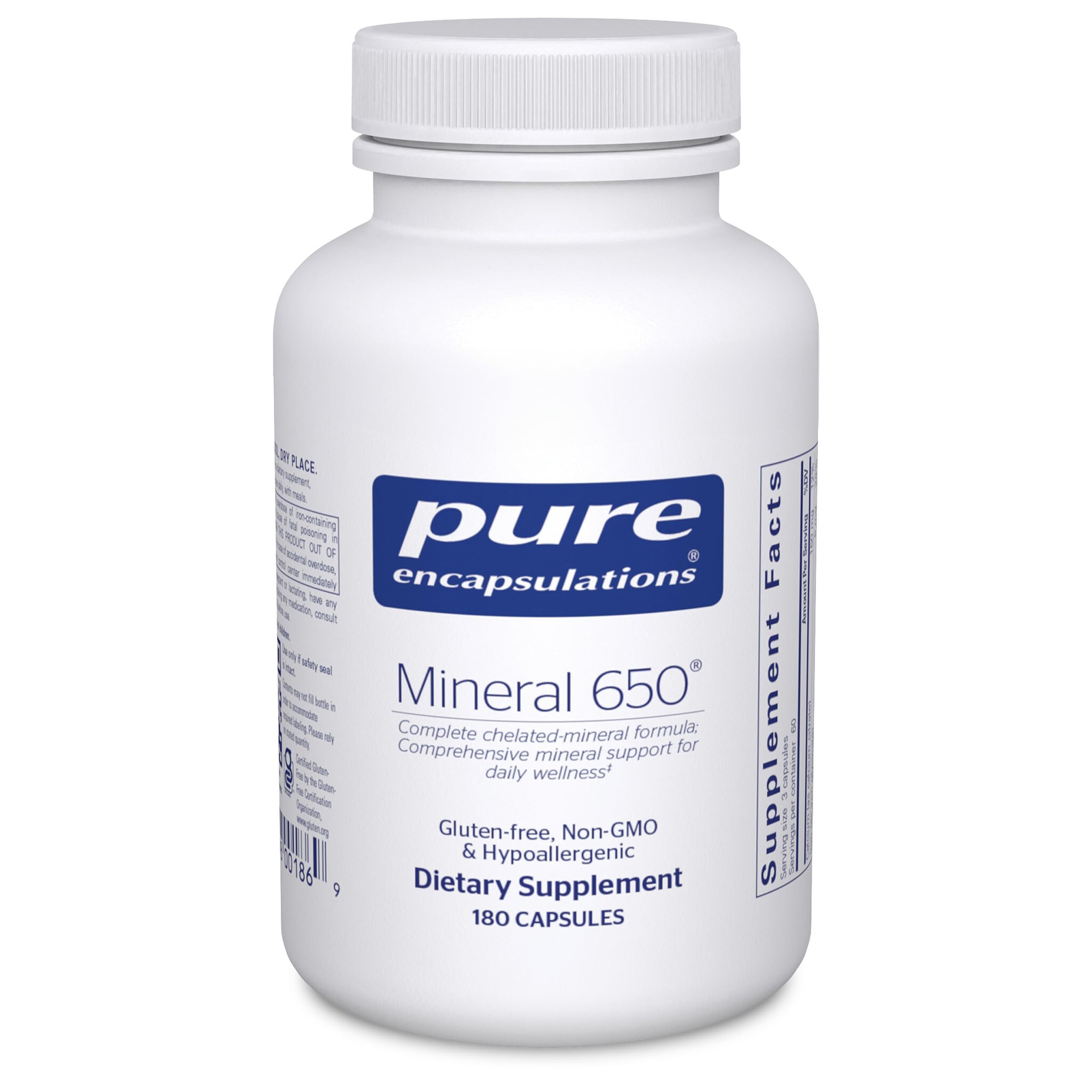 Pure Encapsulations Mineral 650 | Hypoallergenic Balanced Chelated Minerals | 180 Capsules