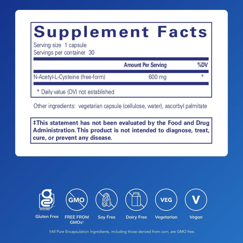 NAC 600 mg – Pure Encapsulations N-Acetyl Cysteine for Lung Health & Immune Support | 30 Capsules