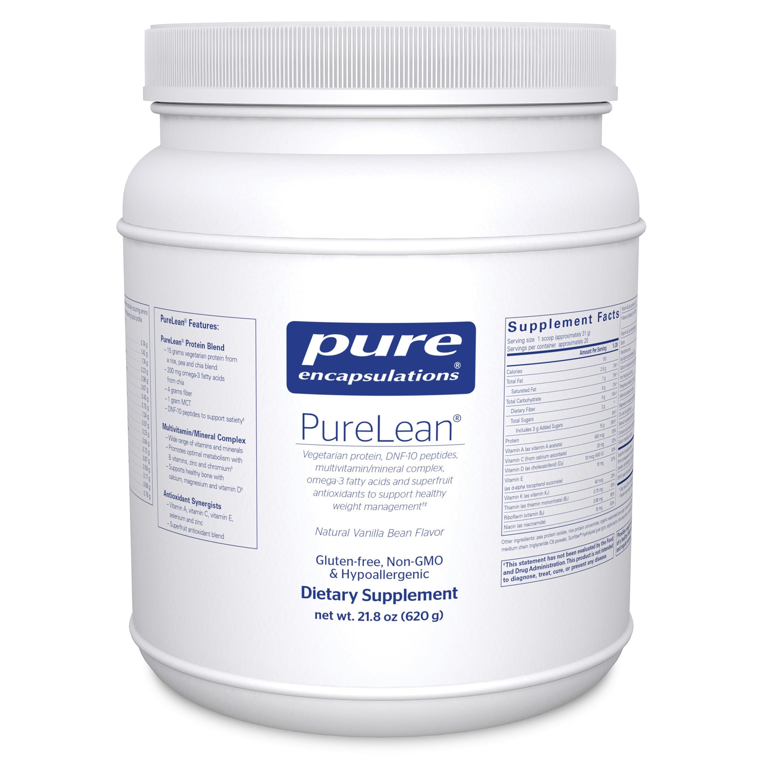 Pure Encapsulations PureLean Protein | Multivitamin/Mineral Complex, Omega-3 Fatty Acids & Superfruit Antioxidants | 21.8 oz Natural Vanilla Bean Flavor