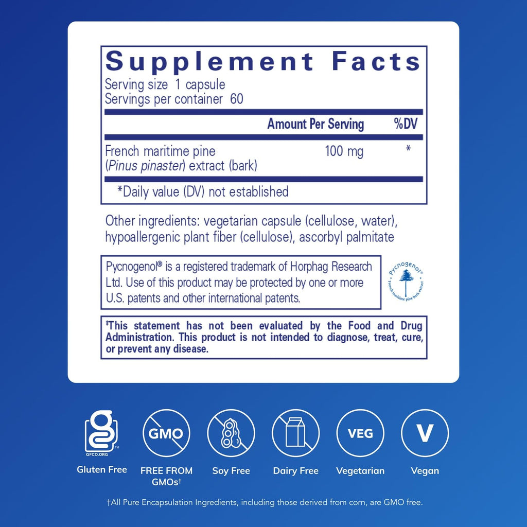 Pure Encapsulations Pycnogenol 100 mg – Hypoallergenic Vascular Support & Antioxidant Supplement | 60 Capsules