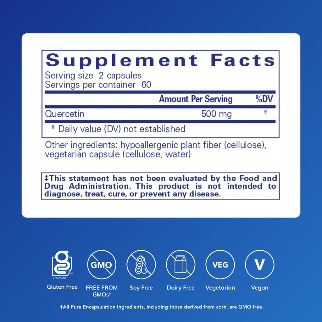 Pure Encapsulations Quercetin 500 mg – Immune, Cellular & Heart Health Support (Gluten Free, Non-GMO) – 120 Capsules