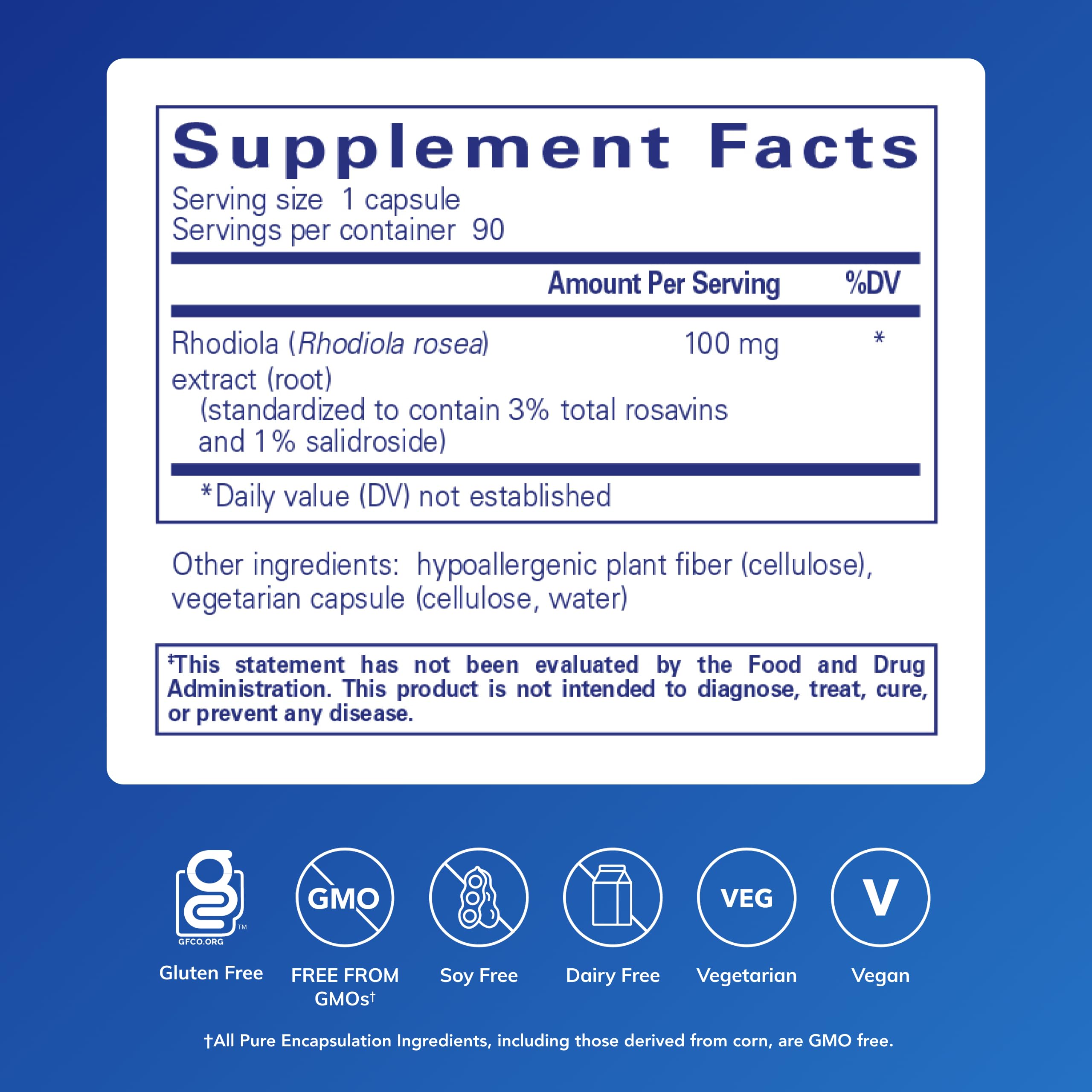 Pure Encapsulations Rhodiola Rosea - Stress & Fatigue Support (90 Capsules) - Gluten Free & Vegan