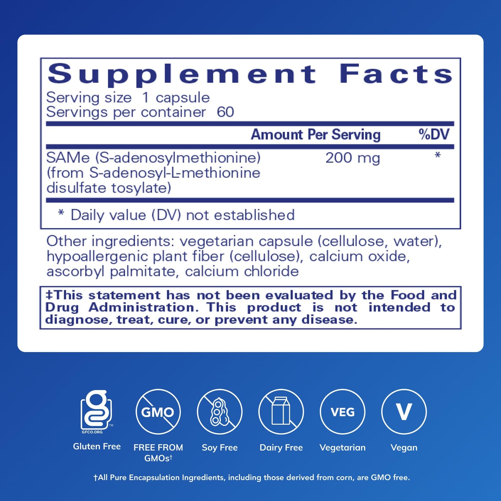Pure Encapsulations SAMe S-Adenosylmethionine 180's - Supports Joint Health & Glutathione Production* - Gluten Free & Non-GMO - 60 Capsules