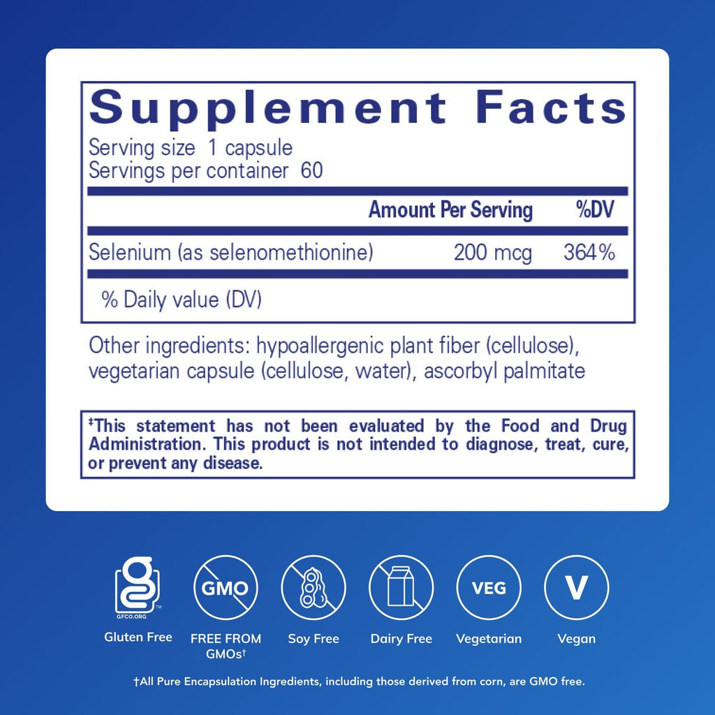 Pure Encapsulations Selenium – 200 mcg – Immune Support & Antioxidant Defense – 60 Capsules