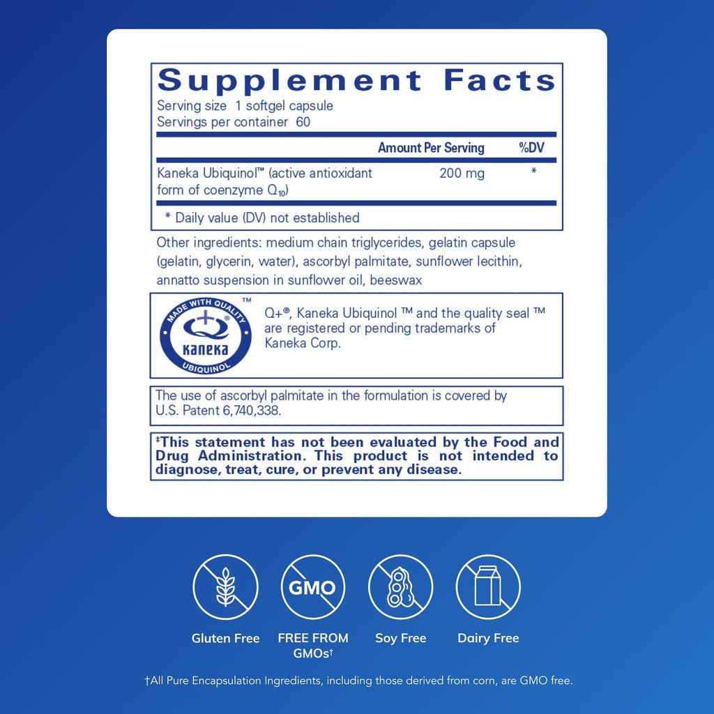 Pure Encapsulations Ubiquinol-QH 200 mg | Active CoQ10 for Heart Health & Energy Metabolism | 60 Softgel Capsules