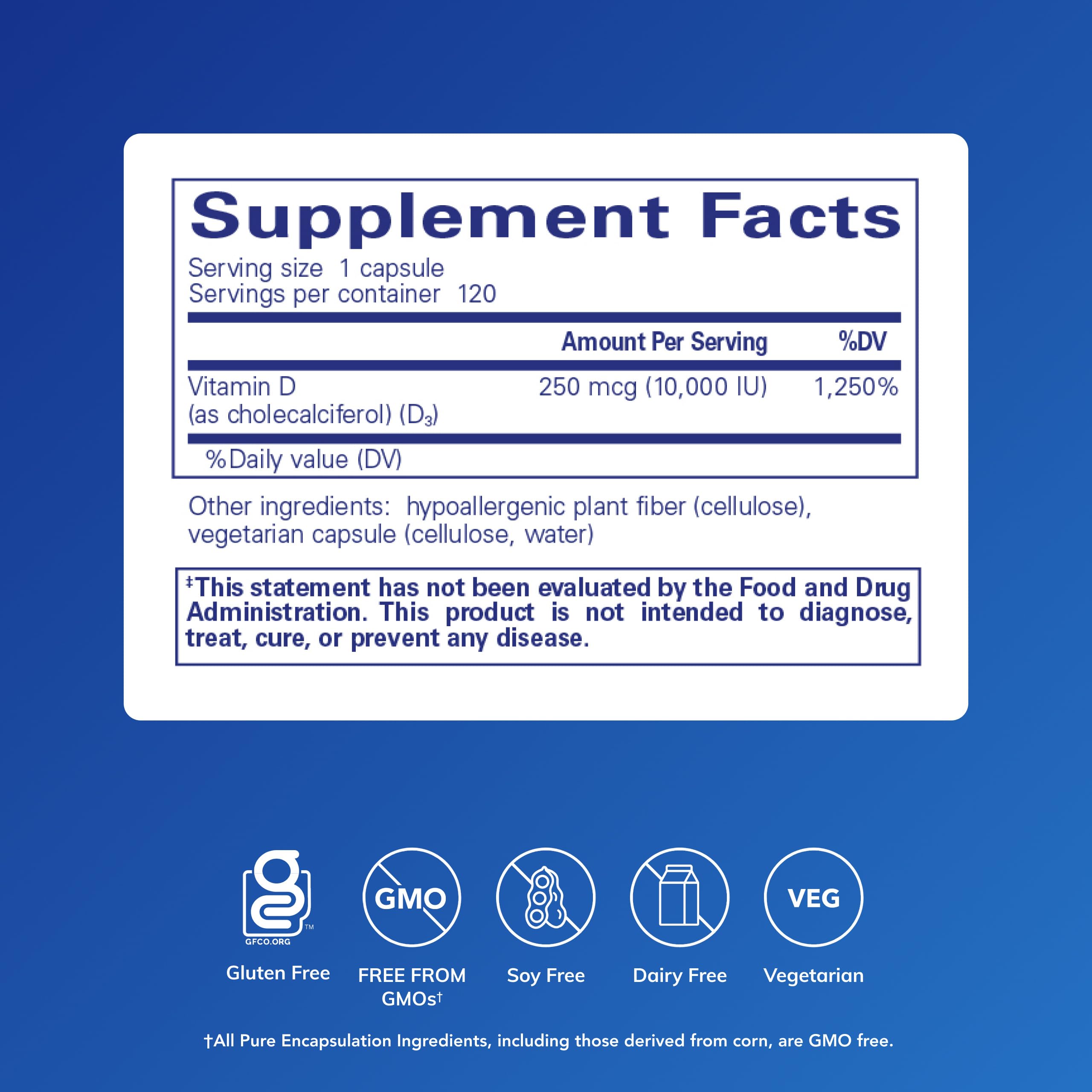 Pure Encapsulations Vitamin D3 250 mcg (10,000 IU) | Bone, Immune & Heart Support – 120 Capsules
