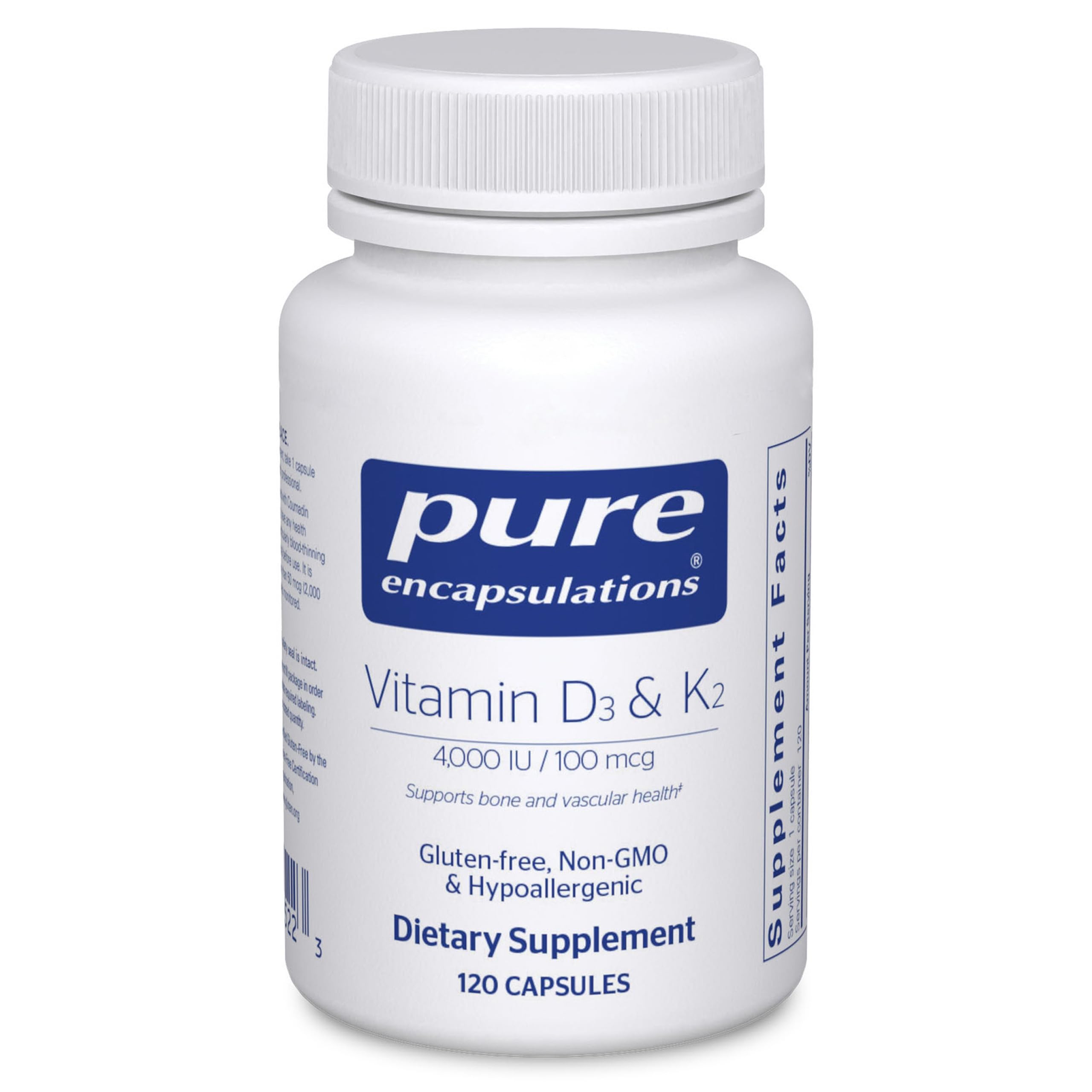 Vitamin D3 & K2 120 Capsules | Pure Encapsulations – Bone, Vascular & Immune Support (Gluten Free, Non-GMO)