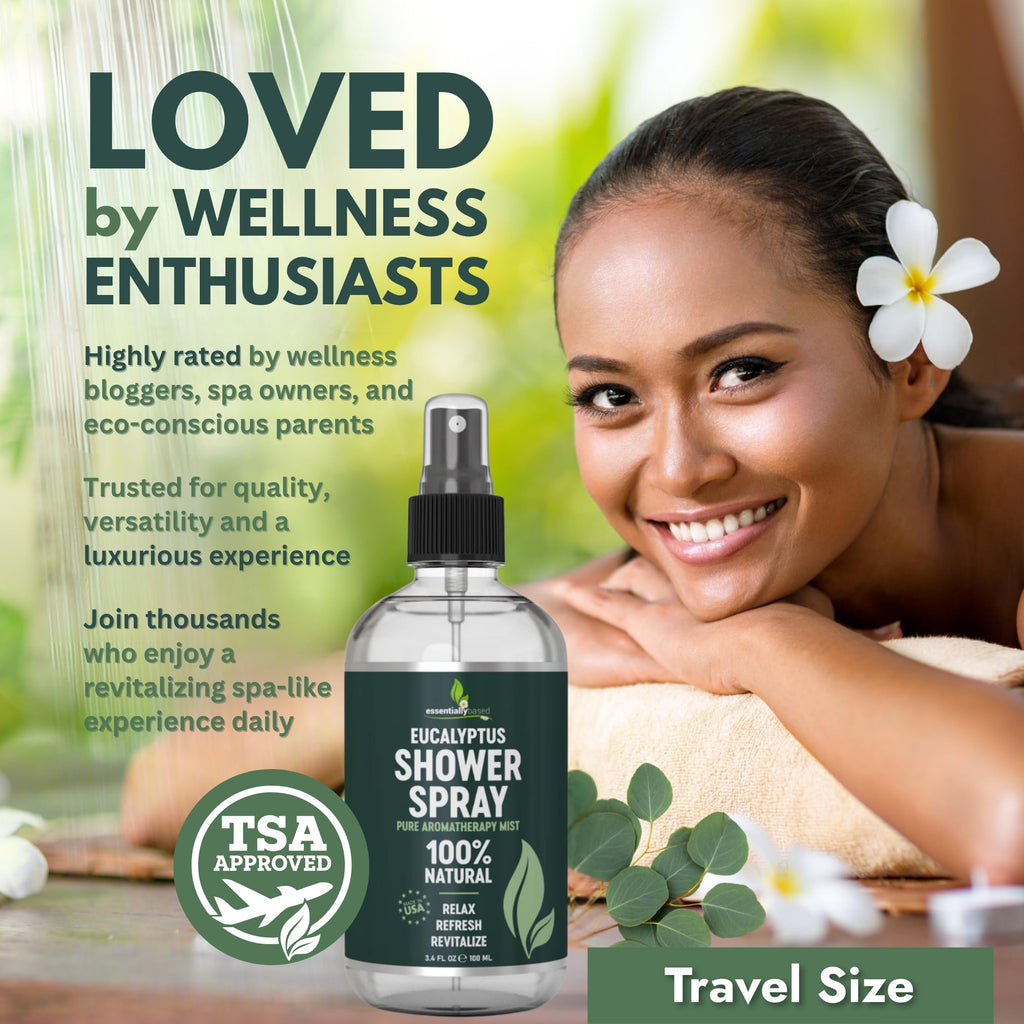 Pure Eucalyptus Shower Spray Travel Size (3.4oz) – 100% Organic Eucalyptus Oil – TSA Approved – Made in USA