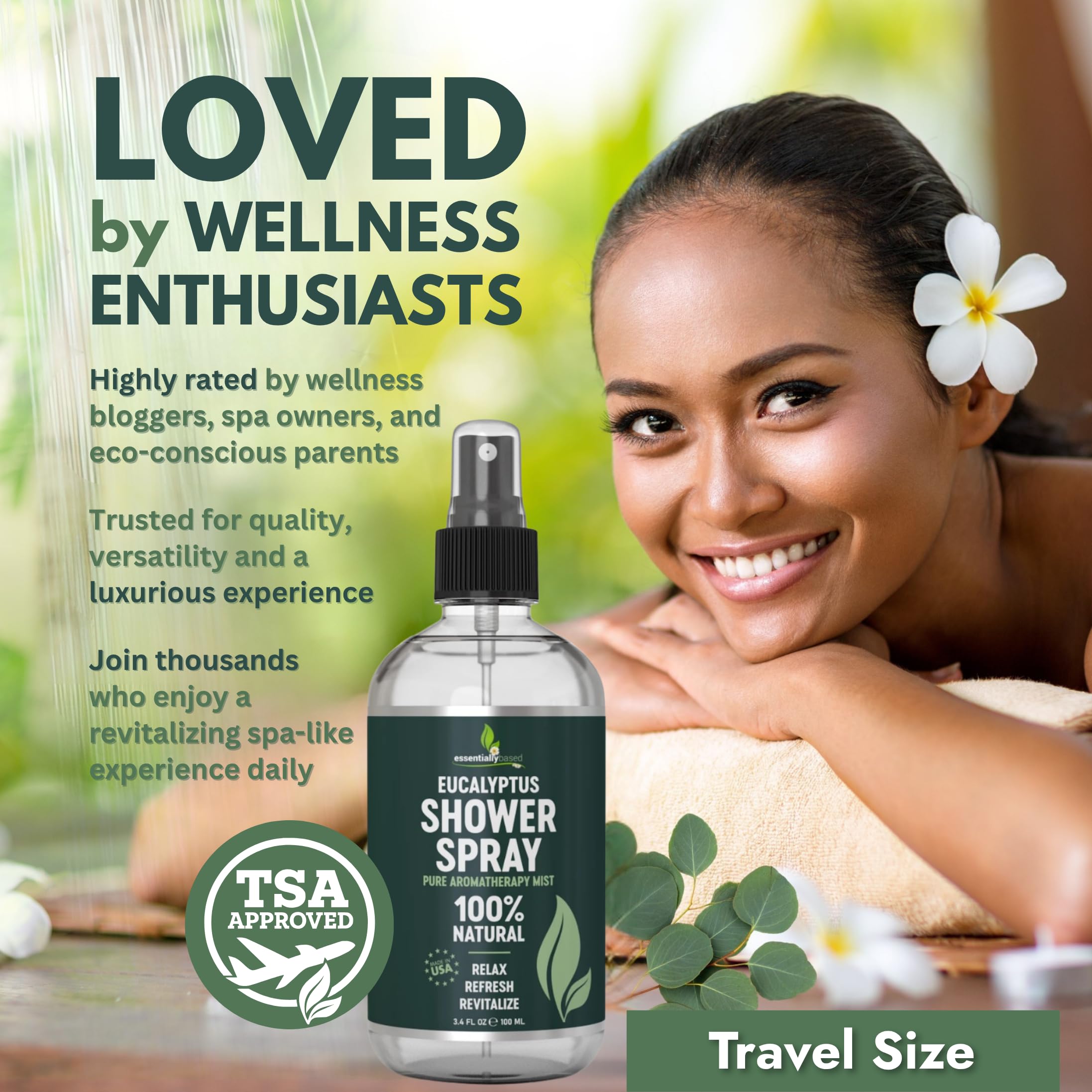 Pure Eucalyptus Shower Spray Travel Size (3.4oz) – 100% Organic Eucalyptus Oil – TSA Approved – Made in USA
