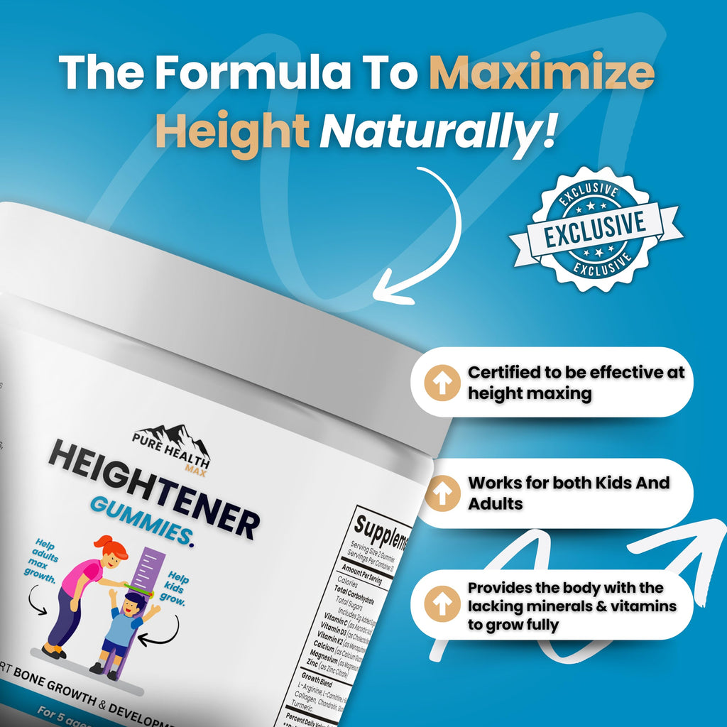 PURE HEALTH MAX Heightener Gummies — Natural Height Growth Support for Kids, Teens & Adults | Calcium & Zinc + L-Arginine