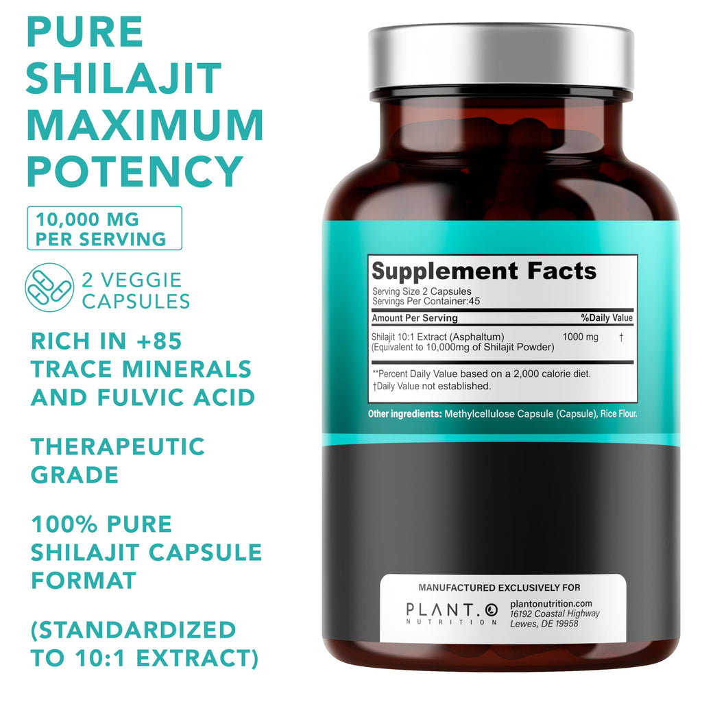 Pure Himalayan Shilajit – 10,000 mg Potency, Fulvic Acid & 85+ Minerals | 90 Veggie Pills