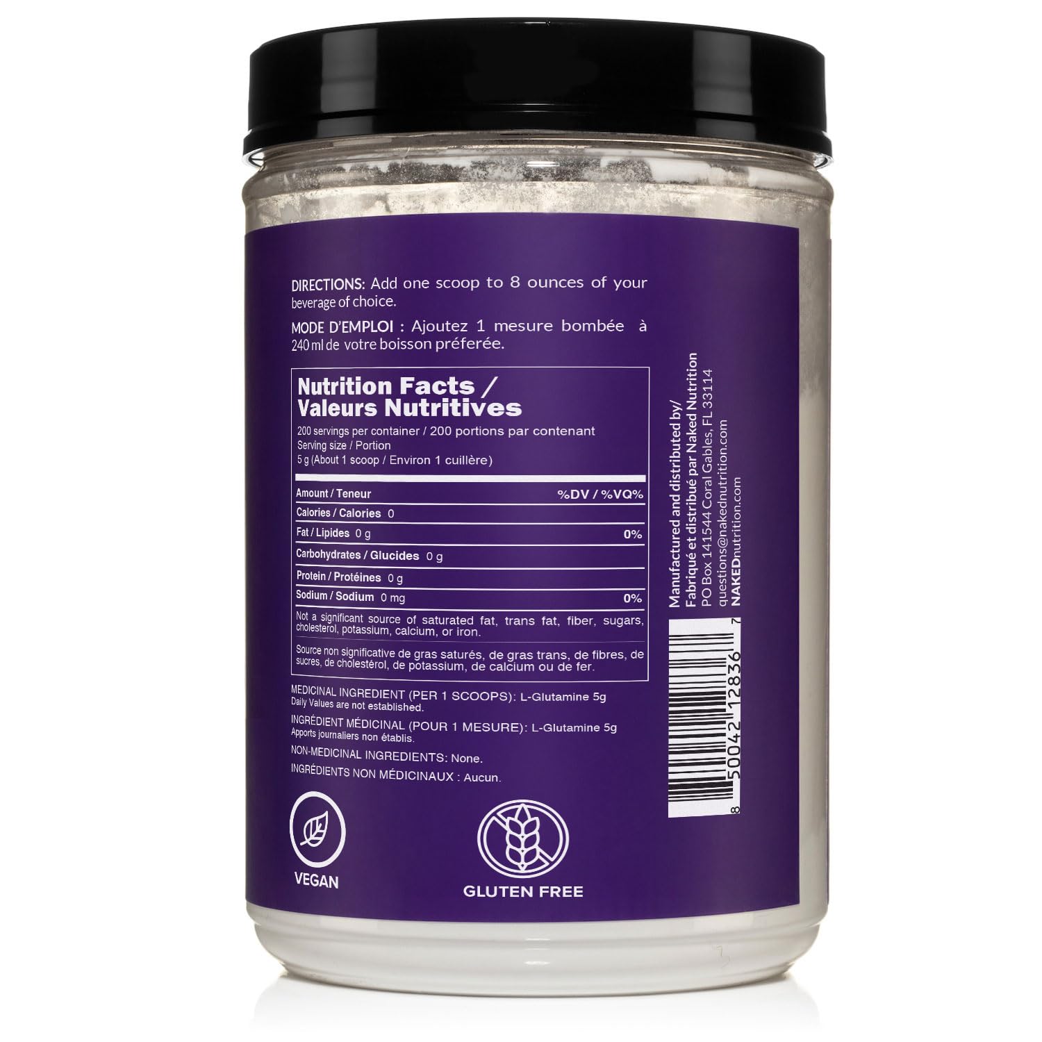 Pure L-Glutamine – Made in the USA, 1000g (200 Servings) – Vegan, Non-GMO, Gluten & Soy Free