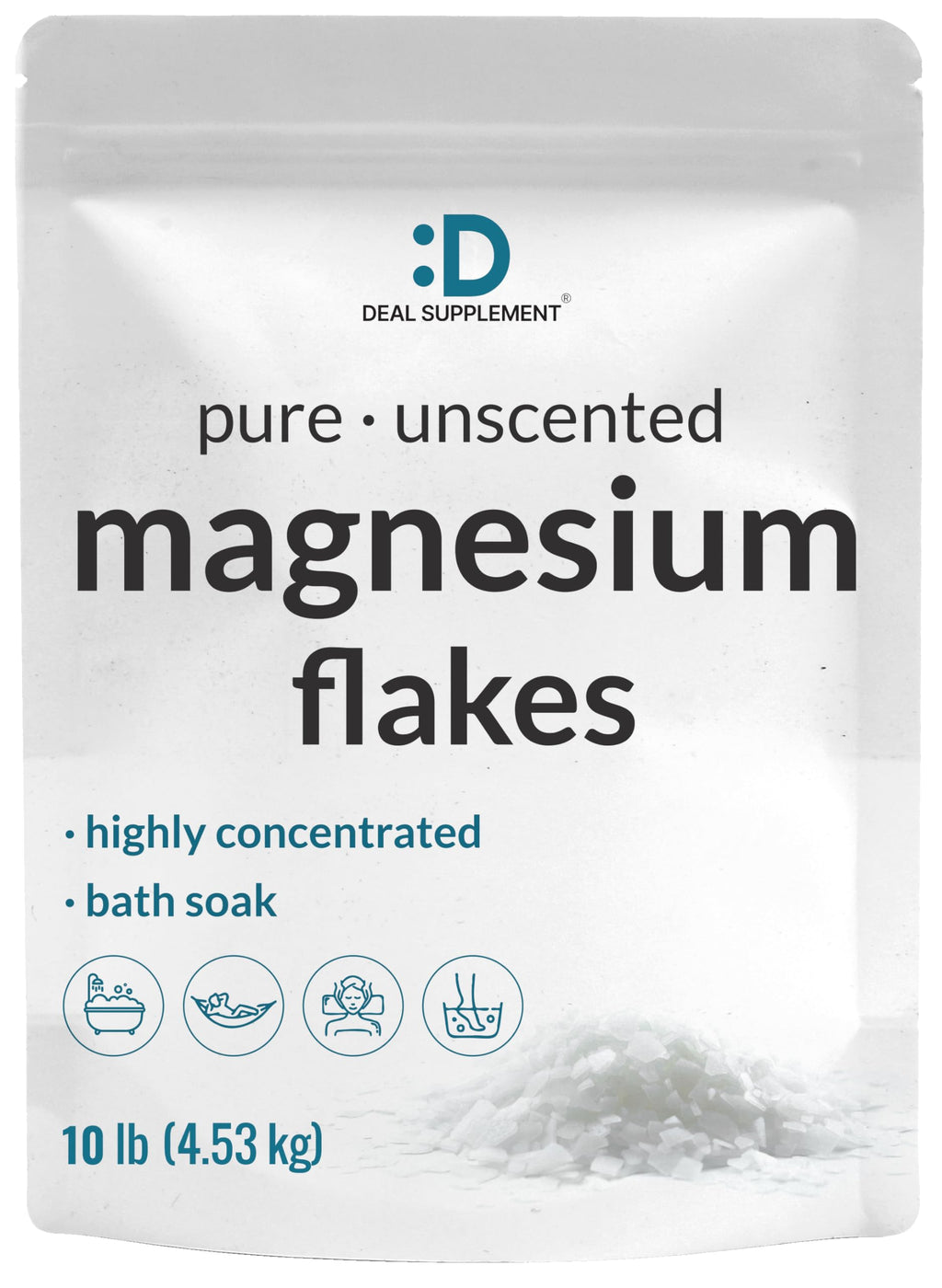 Pure Magnesium Flakes Bath Soaks 10 lbs — High-Absorption Magnesium Chloride