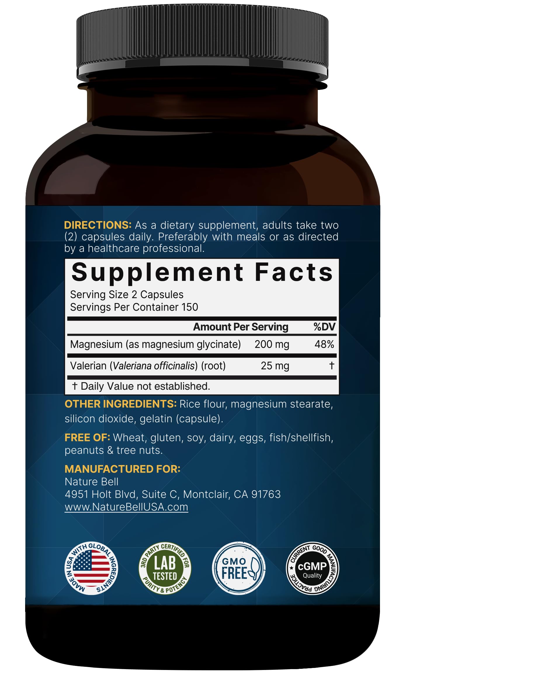 Magnesium Glycinate 200mg with Valerian – 300 Capsules | Chelated, High Absorption, Non-GMO, Gluten Free