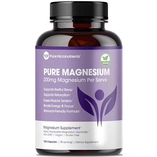 Pure Magnesium Glycinate Supplement – 200mg Per Serving, 180 Capsules | Sleep, Muscle & Nerve Health