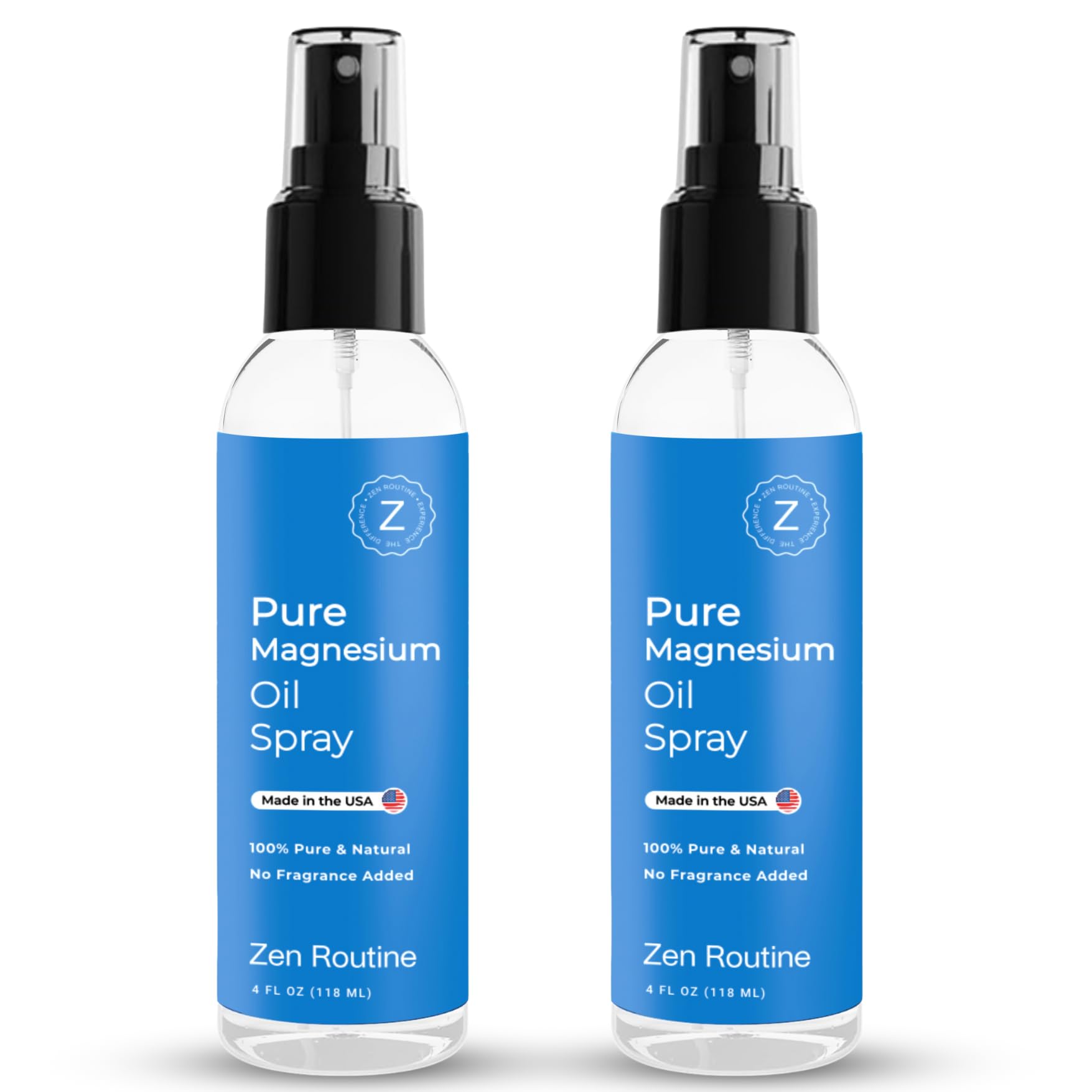 Pure Magnesium Oil Spray – 4oz (2 Pack) Organic USP Grade | Topical Magnesium for Feet, Leg Cramps & Sleep – Made in USA