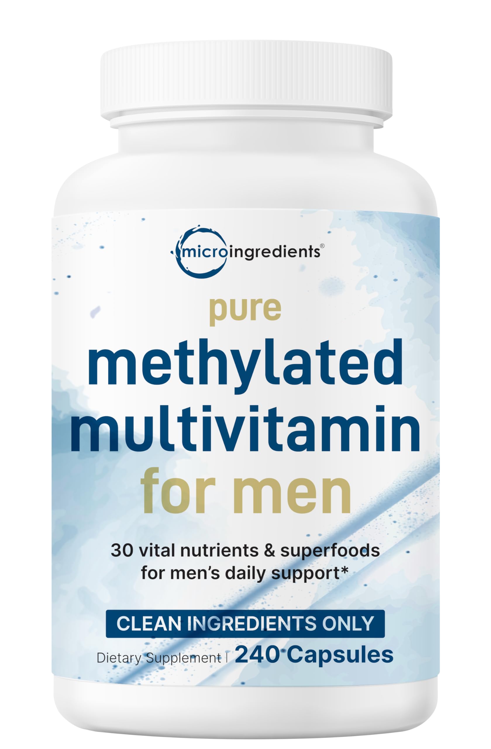 Pure Methylated Multivitamin for Men, 240 Capsules | 30 Key Nutrients with Vitamin C, D, E, B Complex + Methylfolate, lycopene, Saw Palmetto, Ginseng, & Maca | Men’s Daily Support | Filler Free