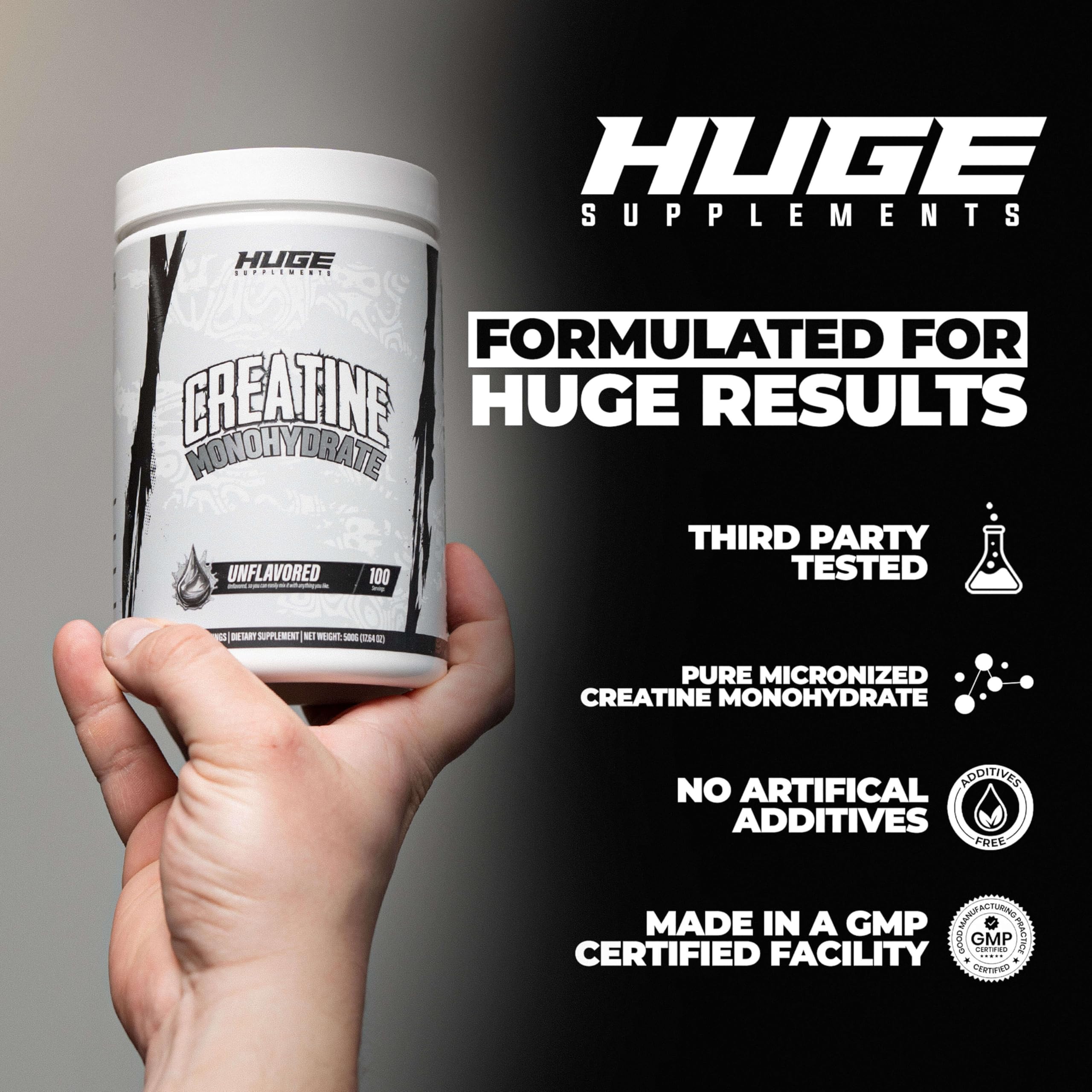 Pure Micronized Creatine Monohydrate Powder – 500g, Unflavored, 100 Servings, Third-Party Tested