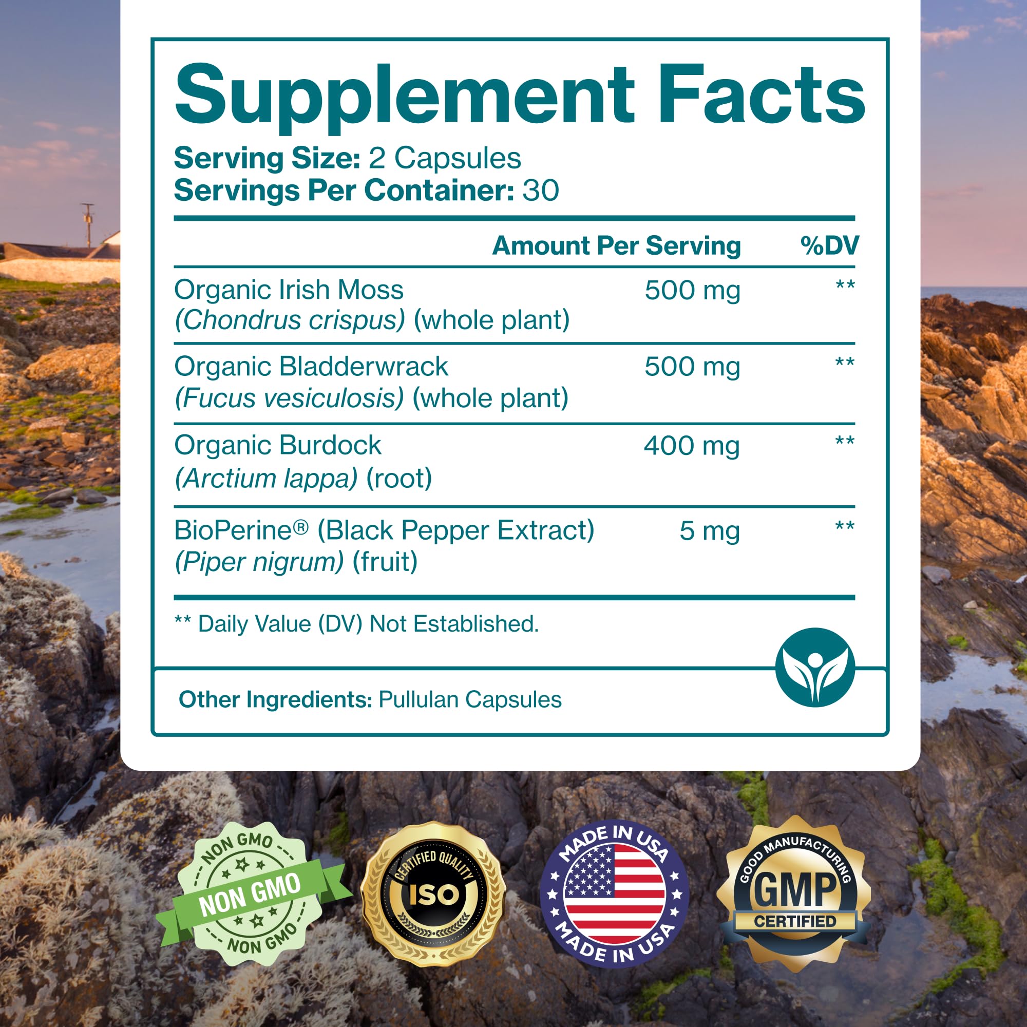 Pure Micronutrients Irish Sea Moss Capsules – Organic Seamoss Pills with Bladderwrack, Burdock & Black Pepper