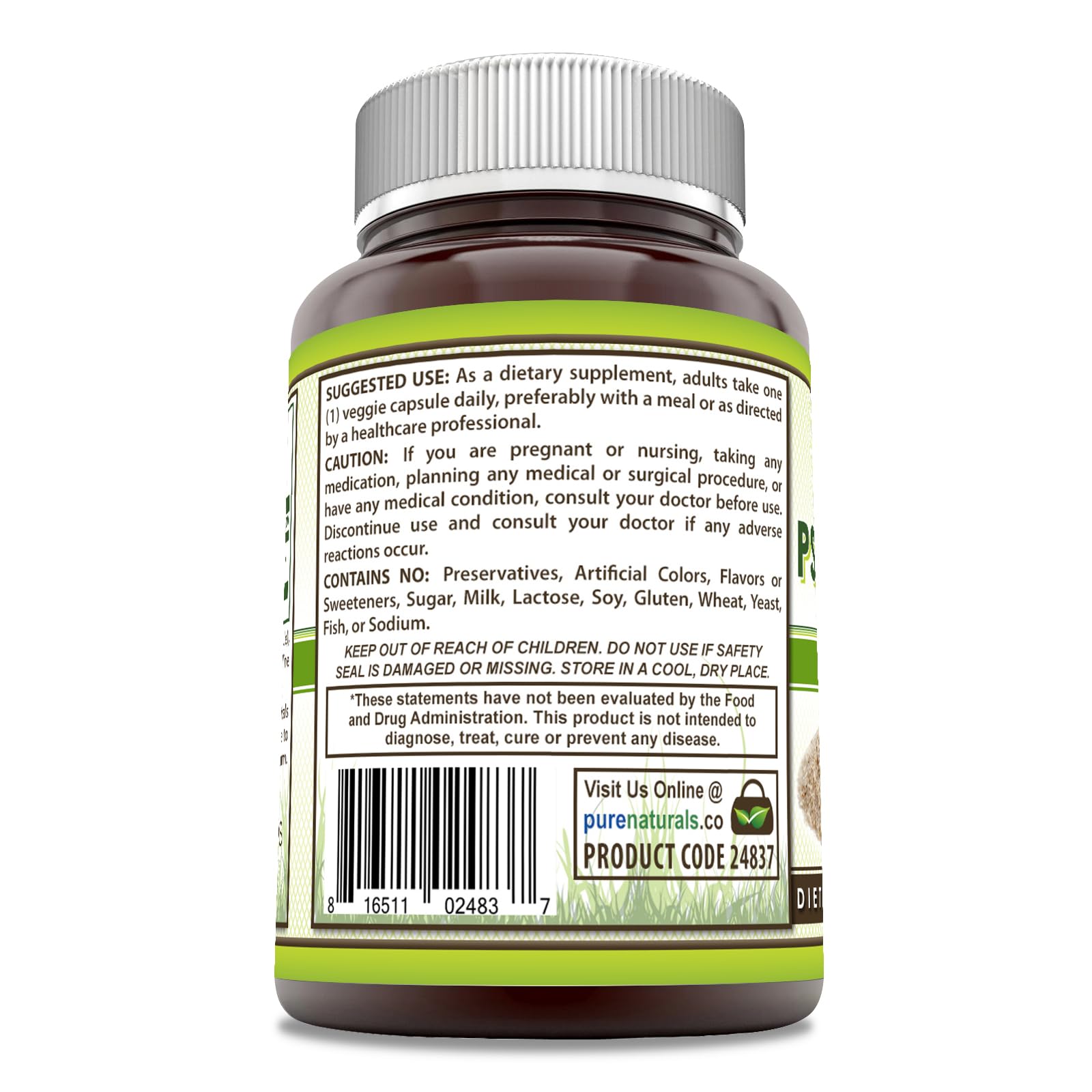 Pure Naturals Psyllium Husk Supplement | 750 Mg Per Serving | Veggie Capsules | Non-GMO | Gluten-Free | Made in USA (120 Count)