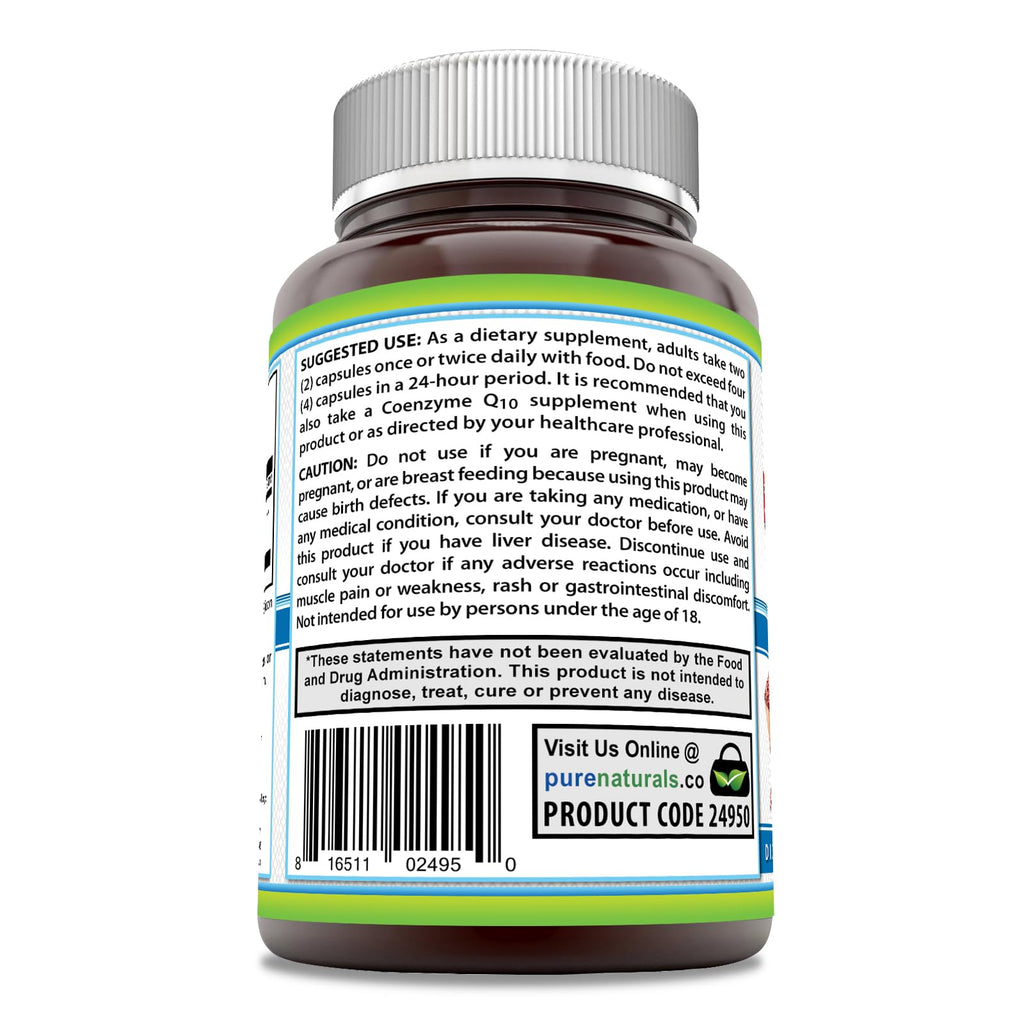Pure Naturals Red Yeast Rice 1200 mg per Serving – 480 Capsules | Non-GMO, Gluten Free, Made in USA