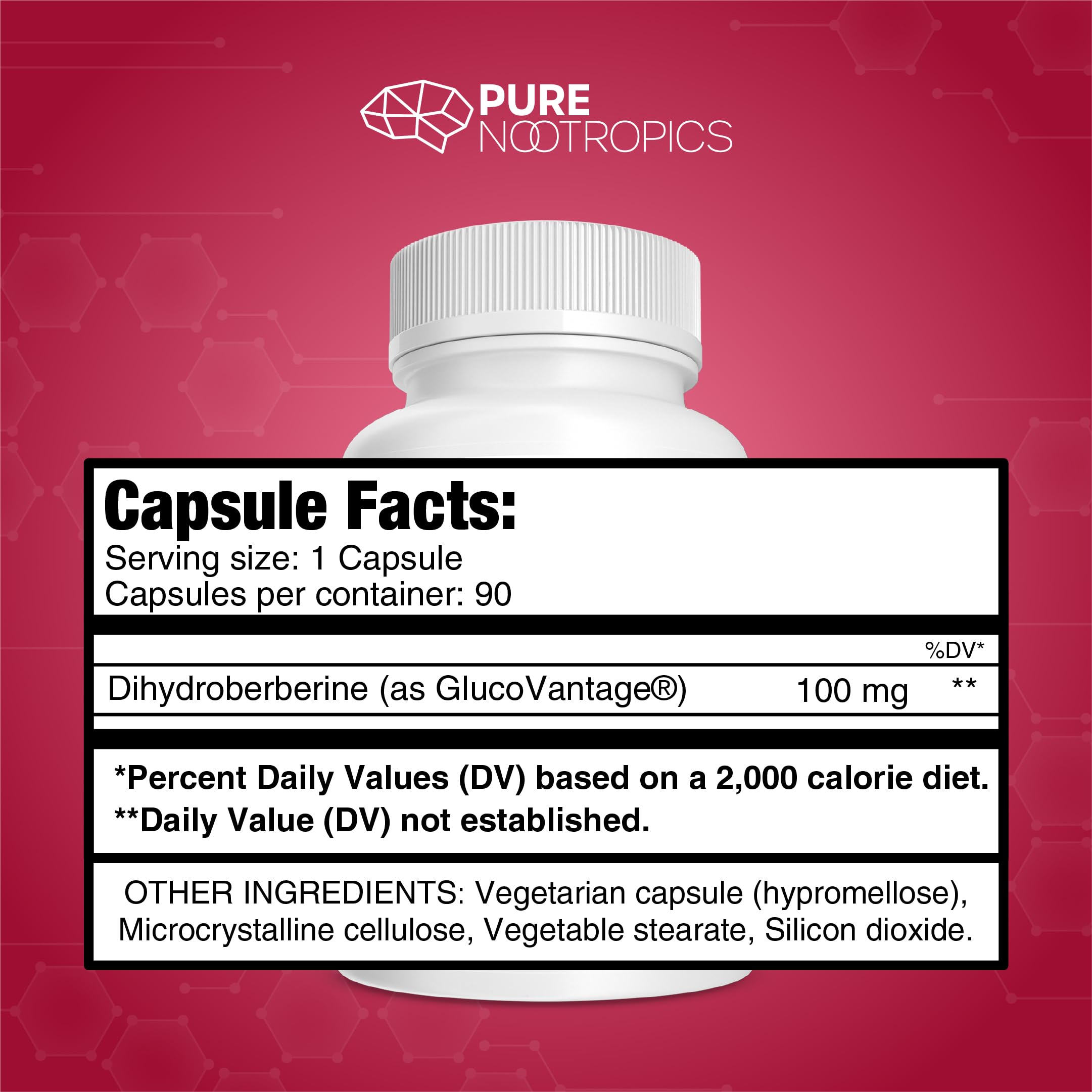 Pure Nootropics: Dihydroberberine (GlucoVantage) 100 mg – 90 Capsules | Super Berberine