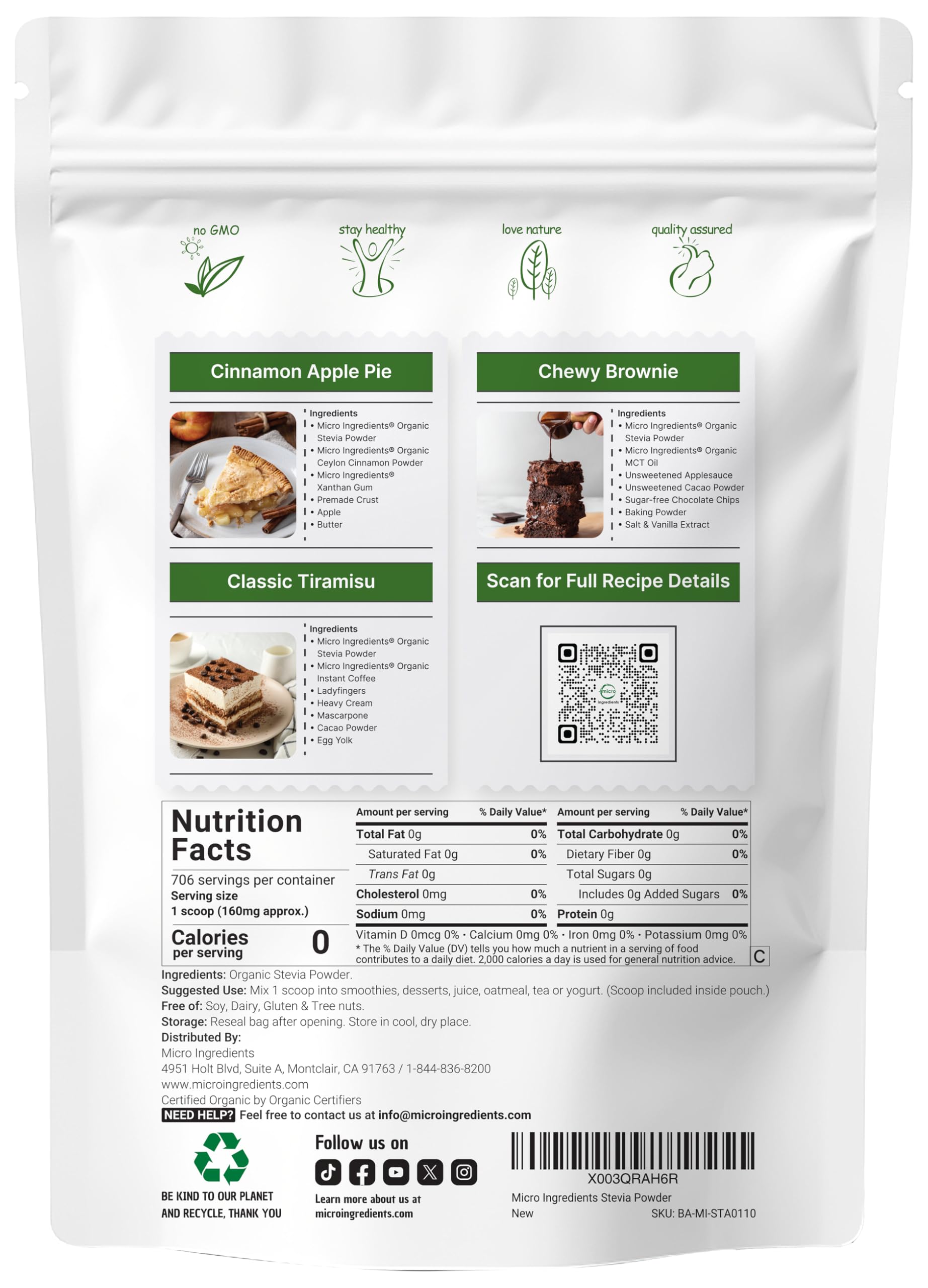 Pure Organic Stevia Powder – 4 oz, Reb-A Green Leaf Extract, Zero Calorie, Keto Friendly