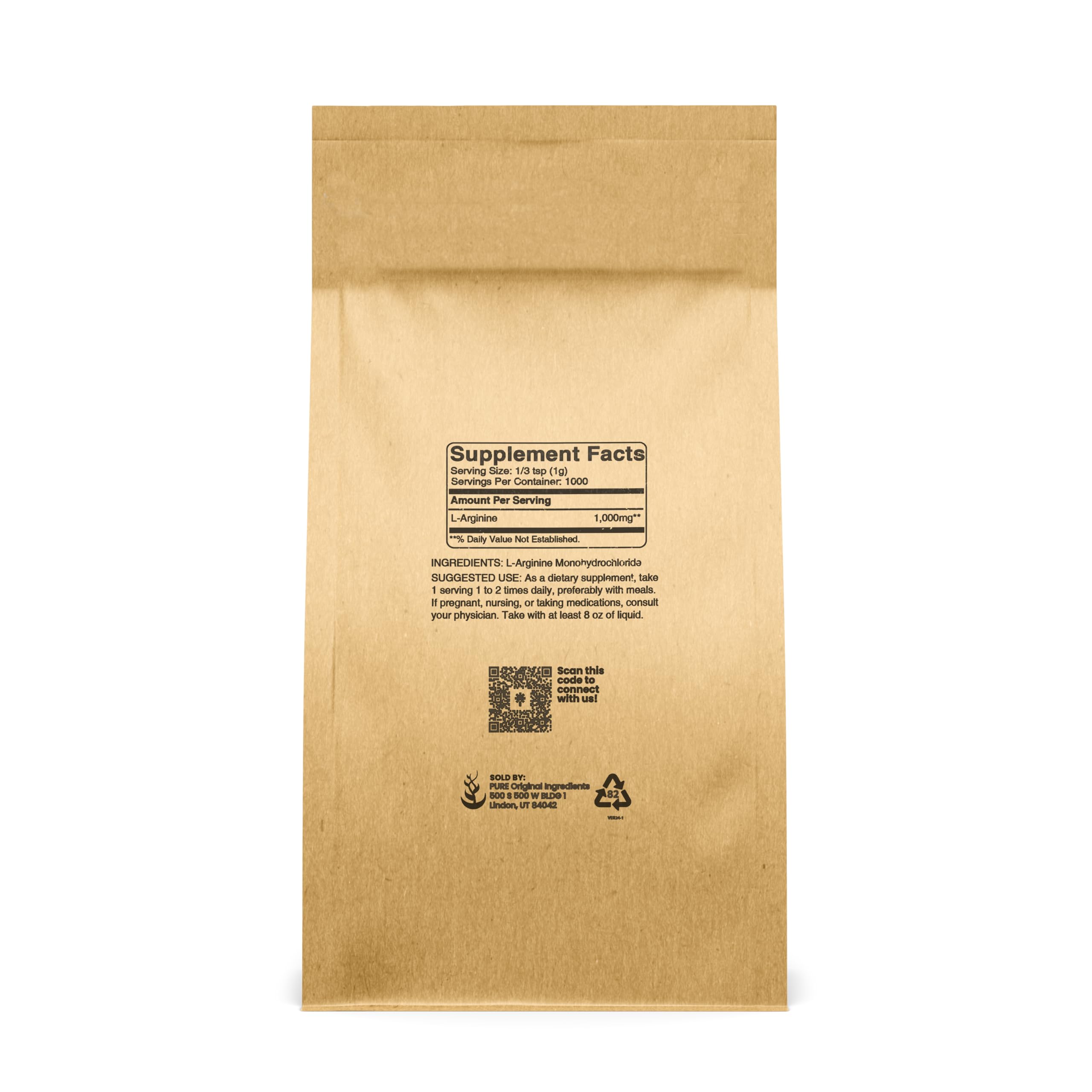 PURE ORIGINAL INGREDIENTS L-Arginine (2.2 lb) Pure, No Fillers or Additives