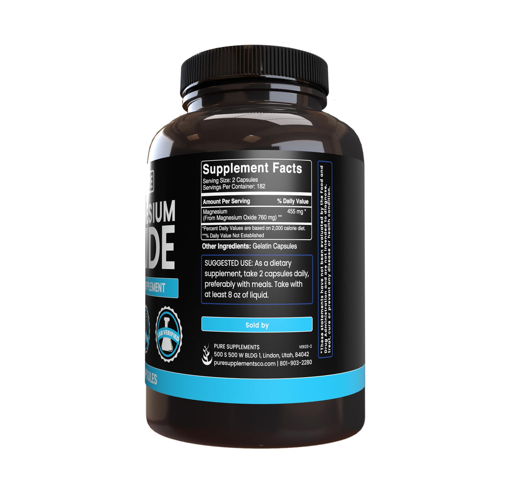 Magnesium Oxide Capsules | Pure Original Ingredients – No Fillers, Lab Verified, 365 Capsules
