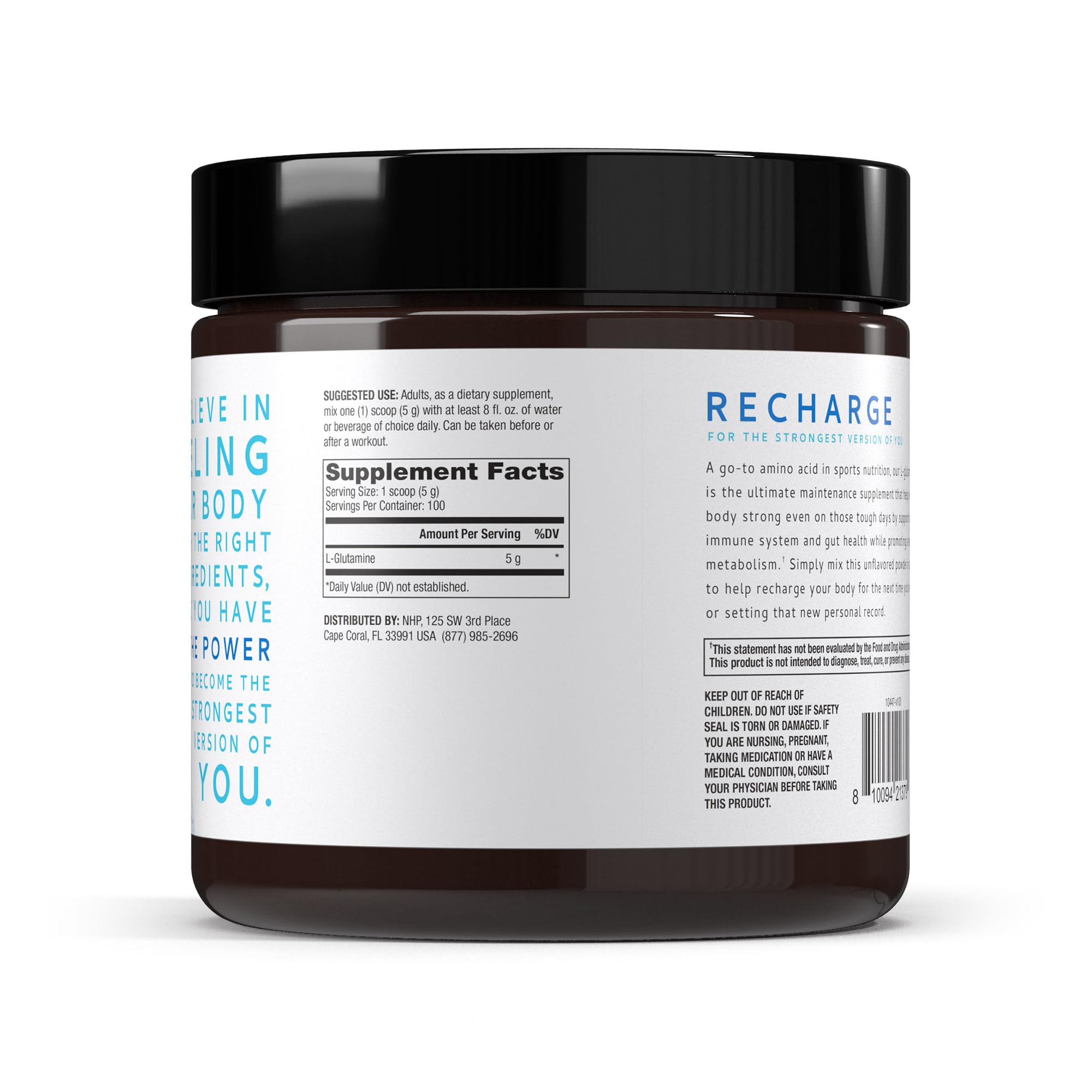 Pure Power L-Glutamine, Unflavored, 17.6 oz (500 g), 100 Servings (1 Jar), 5 g Per Serving, Non-GMO, NSF Certified for Sport, Dr. Mercola