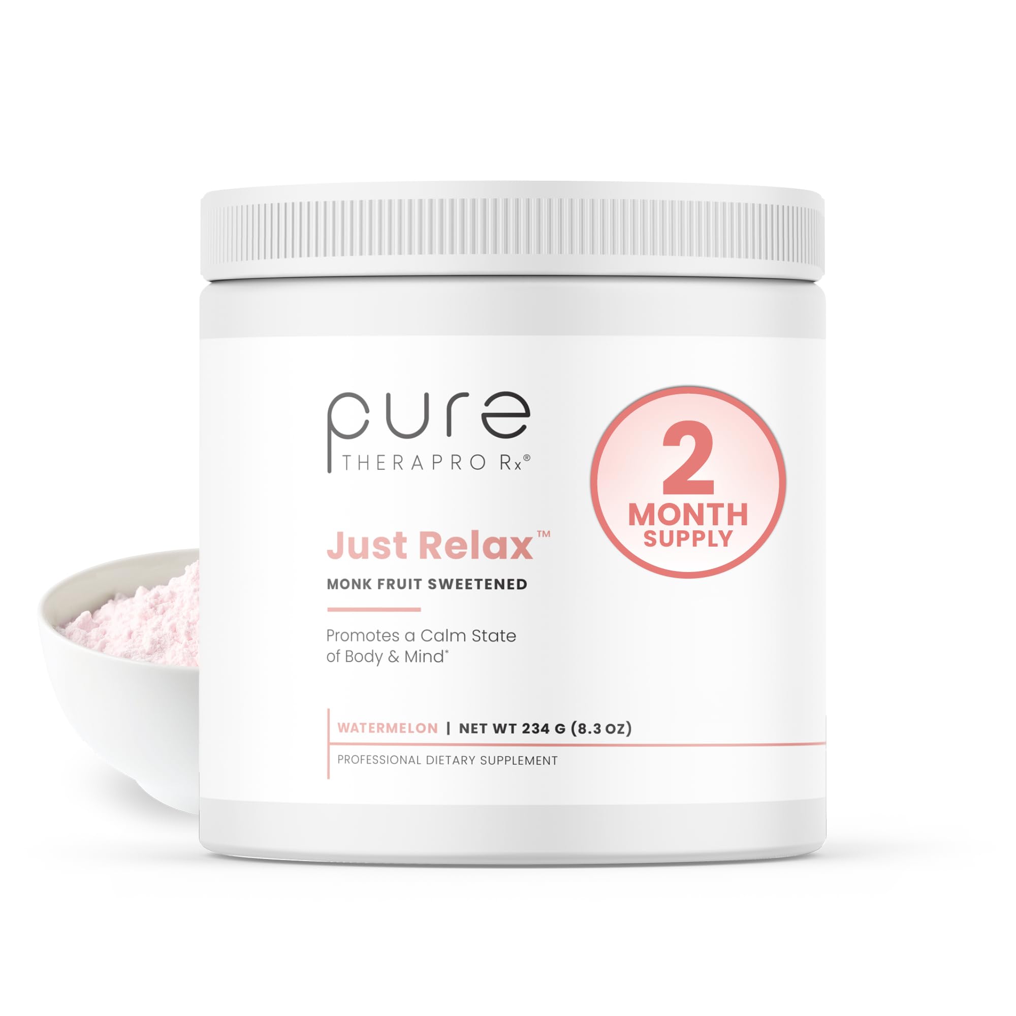 Pure Therapro Rx Just Relax - Watermelon 60 Servings | Supports Relaxed Mood, Healthy Blood Pressure, Emotional Wellness | Myo-inositol; Di-Magnesium Malate, GABA, Taurine, & L-Theanine
