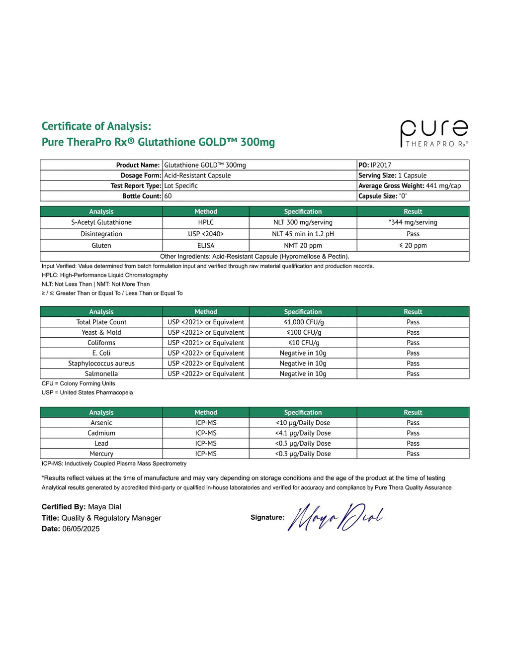 Pure Therapro Rx S-Acetyl Glutathione Gold 300mg Capsule – 60 Caps | EMOTHION Patented Form