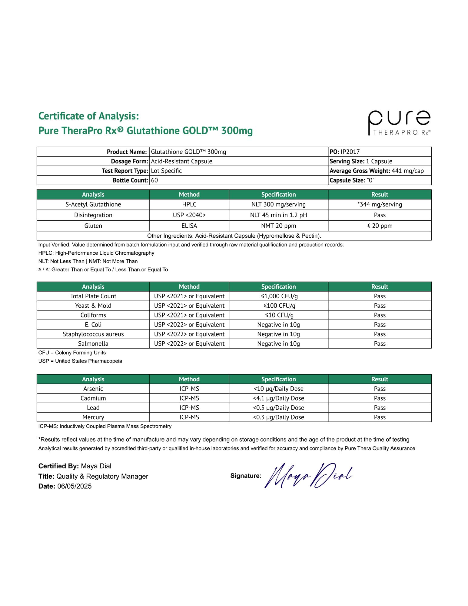 Pure Therapro Rx S-Acetyl Glutathione Gold 300mg Capsule – 60 Caps | EMOTHION Patented Form