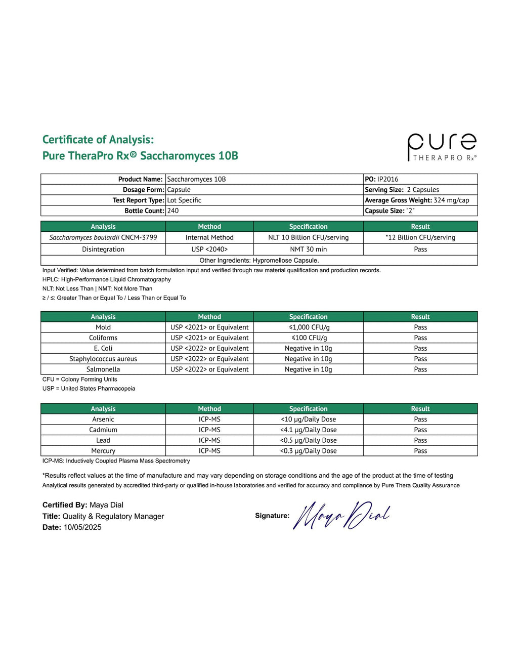Pure Therapro Rx Saccharomyces boulardii Probiotics 10B CFU | Made in USA | Patented CNCM I-3799 | 240 Capsules